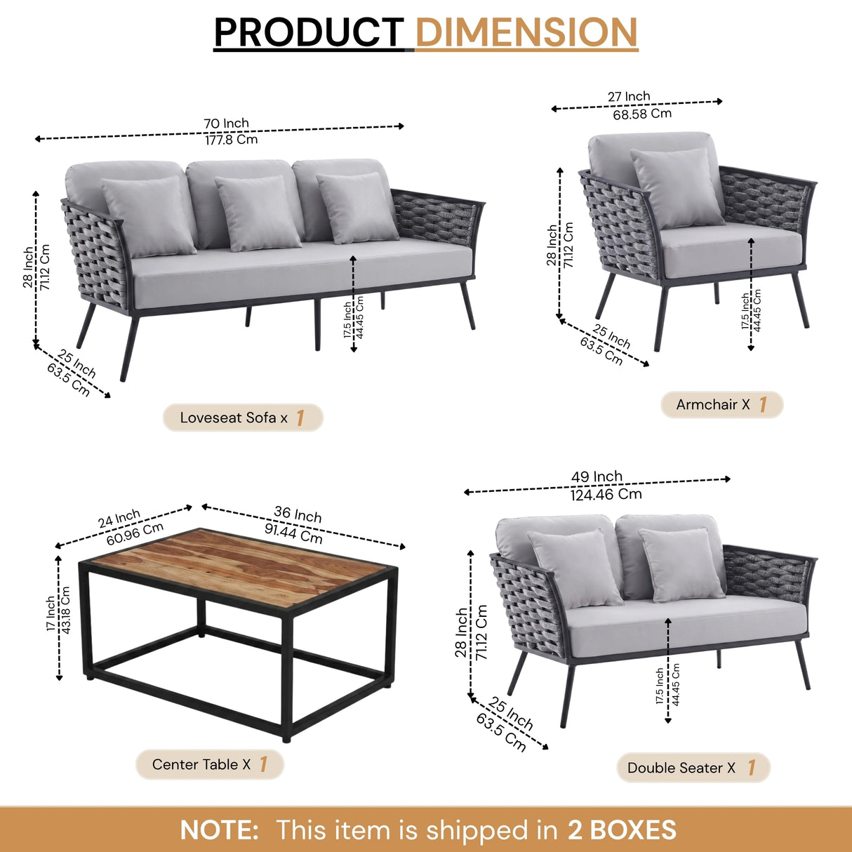 4 Piece Outdoor Rope Sofa Set with Wooden Top Table