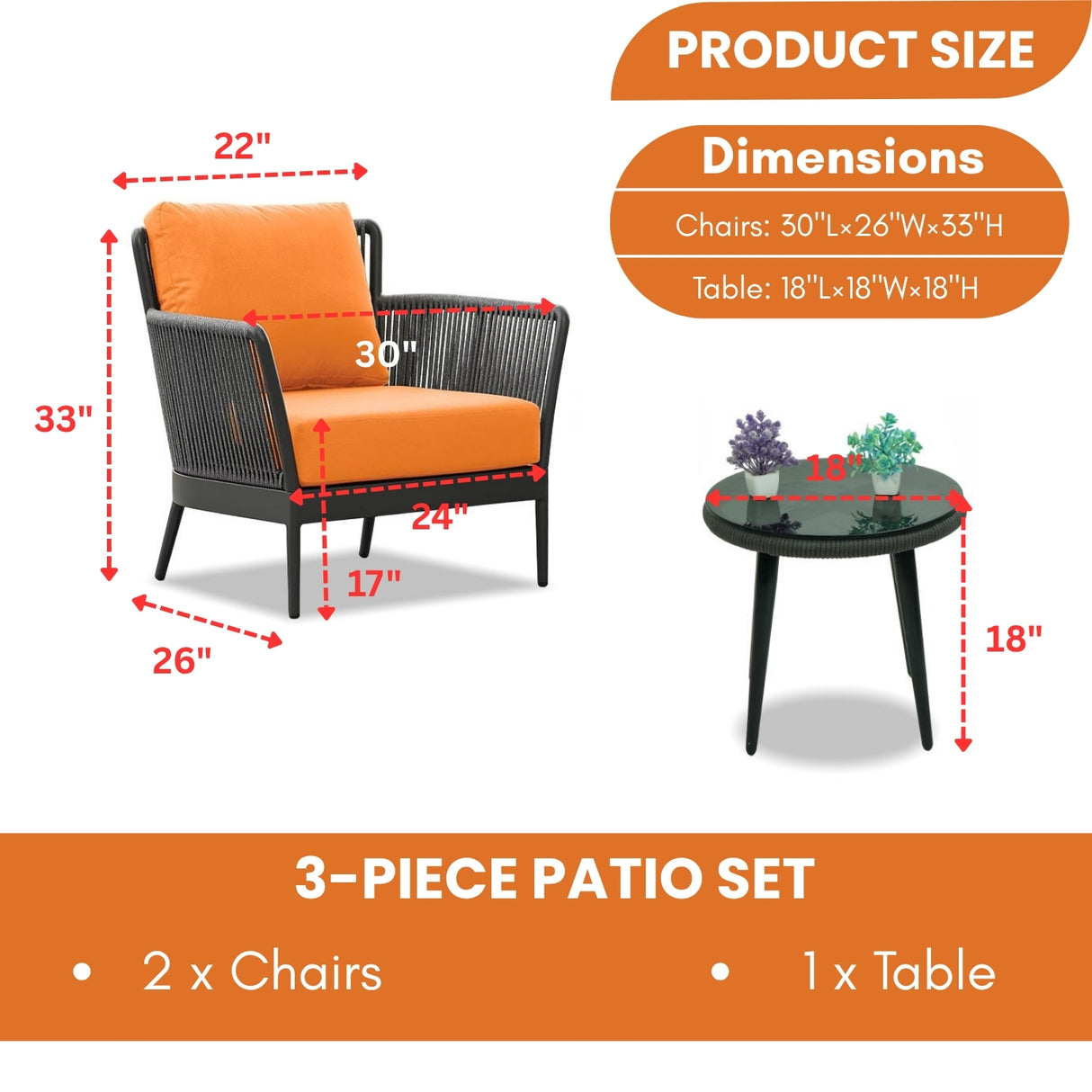 Outdoor 3 Piece All-Weather Rope Patio Set