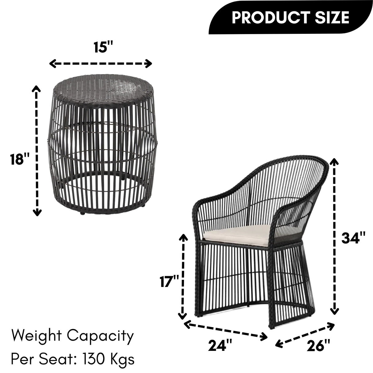 3-Piece Outdoor Rattan Wicker Patio Set