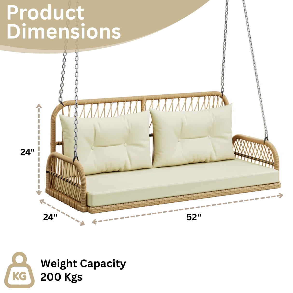 Outdoor Beige Rattan Wicker Two Seater Sofa Swing