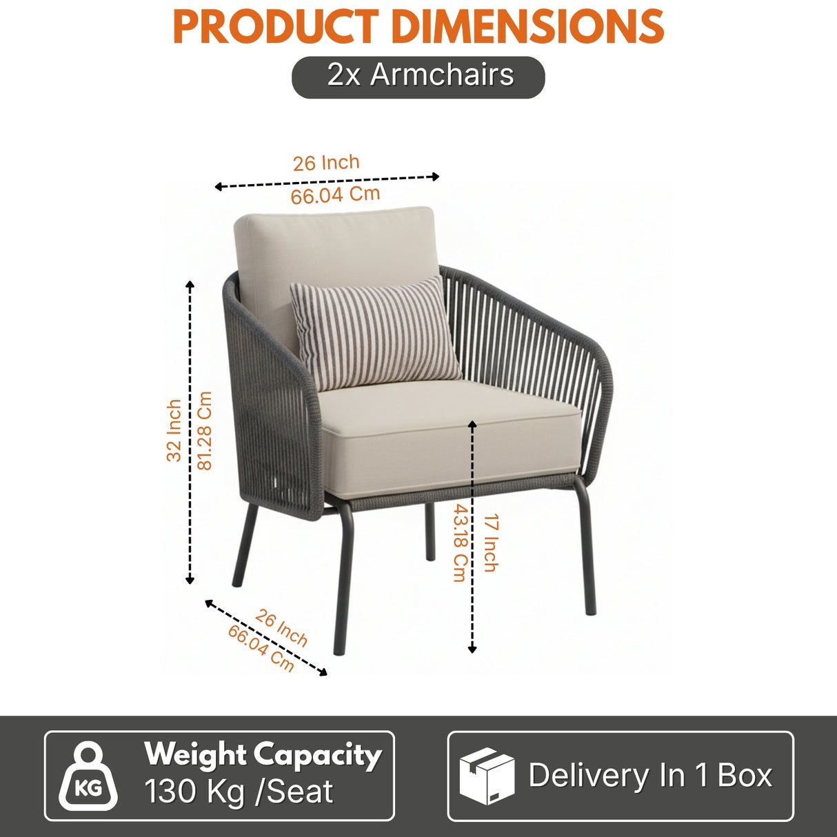 Outdoor Rope 2-Piece Sofa Chairs (Grey & Off-White)