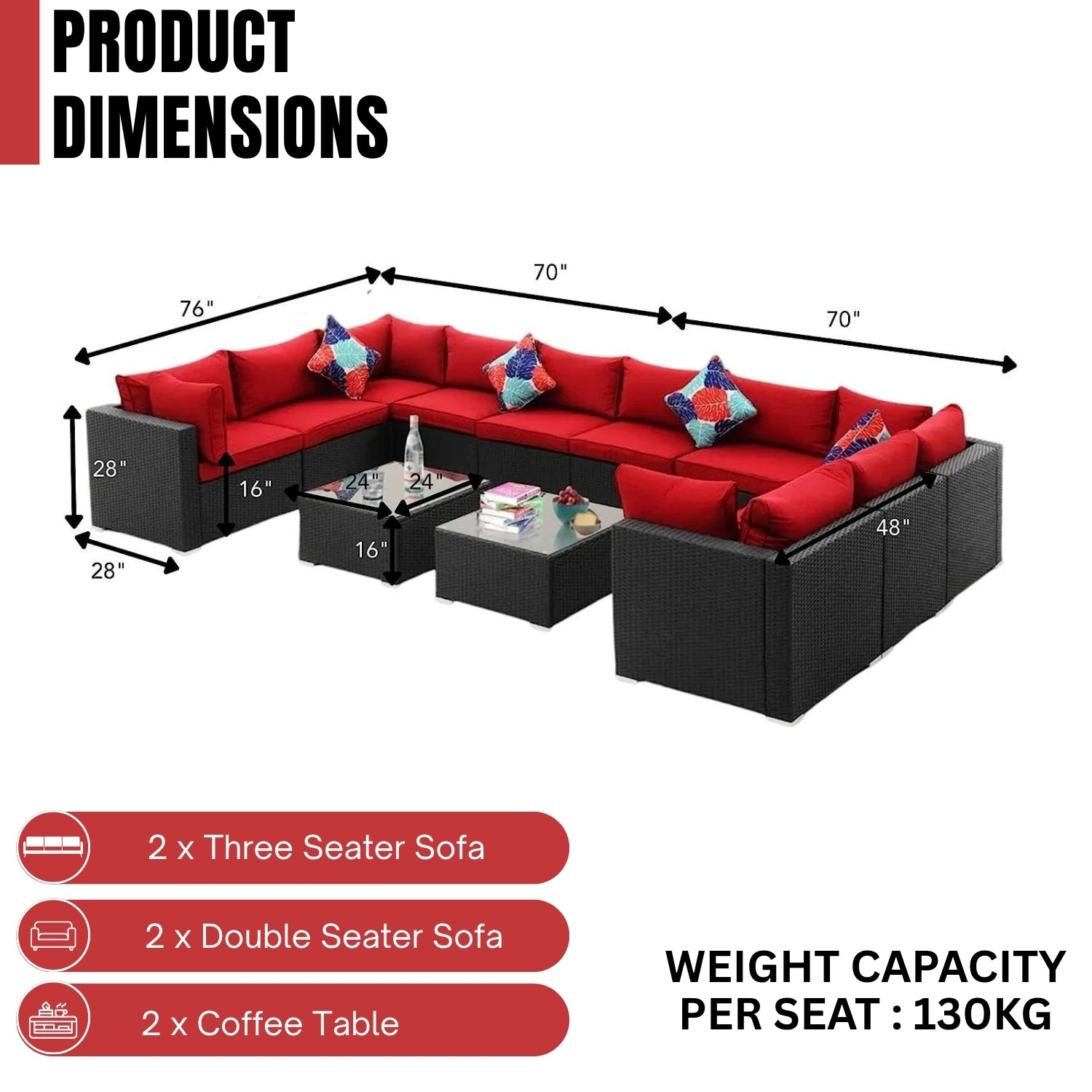 6-Piece Outdoor Wicker Sofa Set (Black/Red)