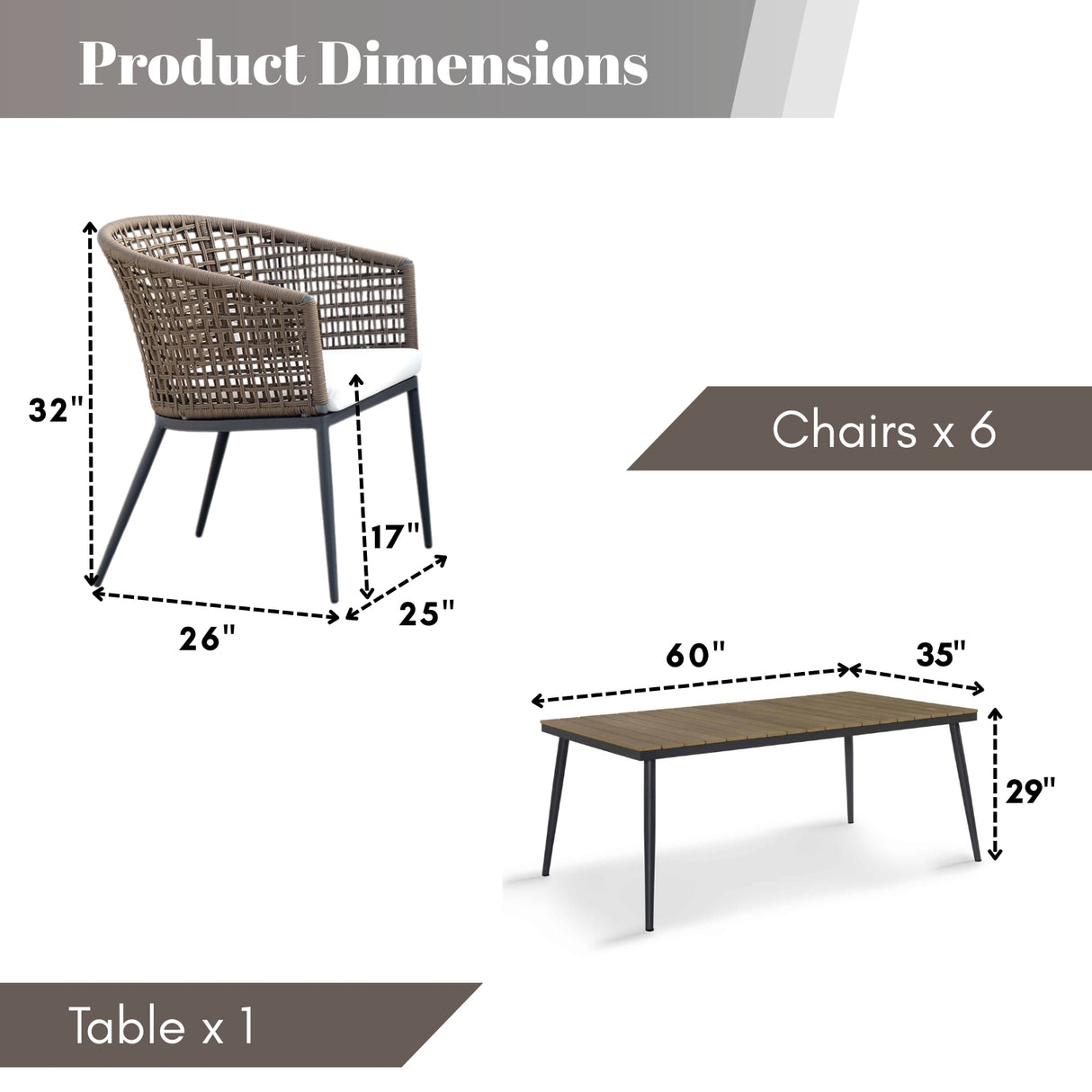 7-Piece Outdoor Patio Dining Set With Wooden Tabletop