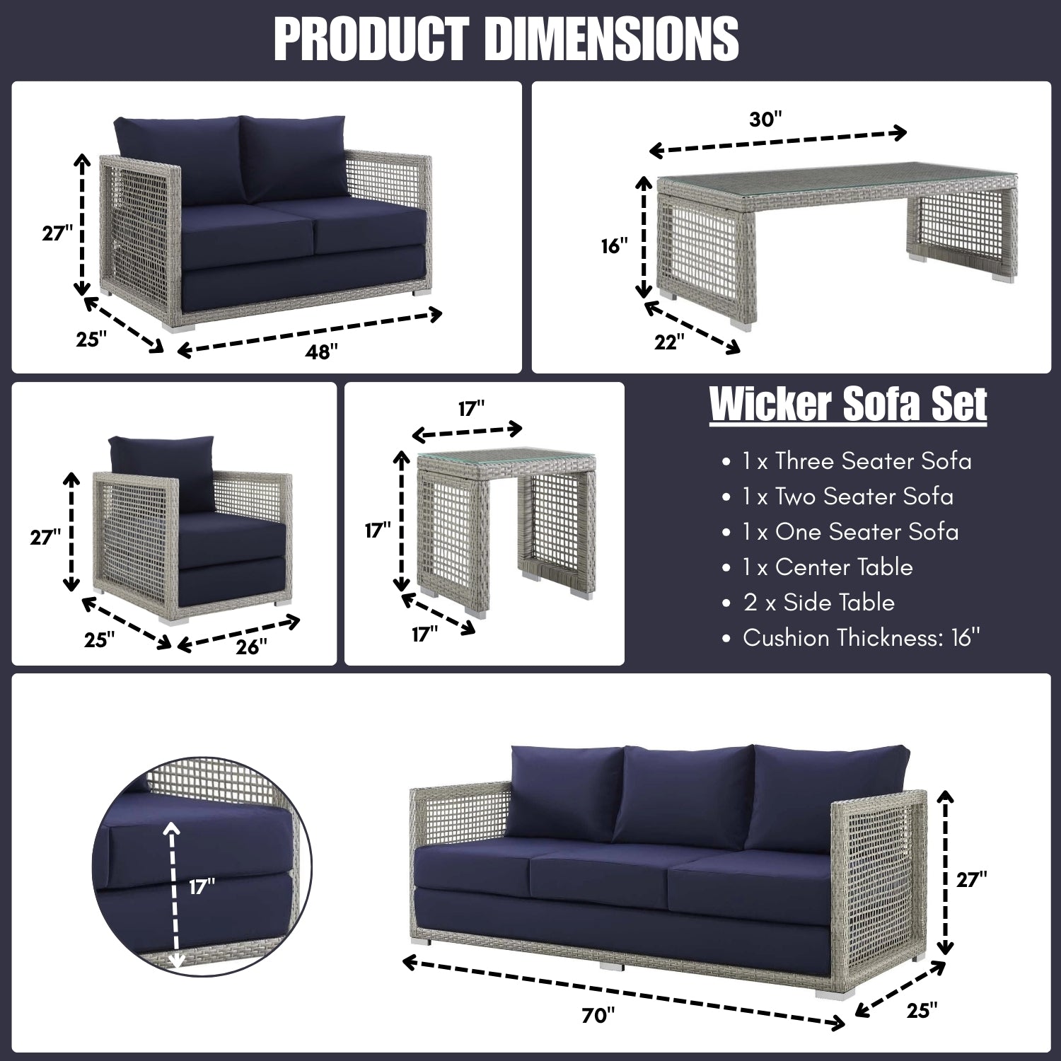 Outdoor Wicker Woven 6 Pieces Sectional Patio Furniture Set