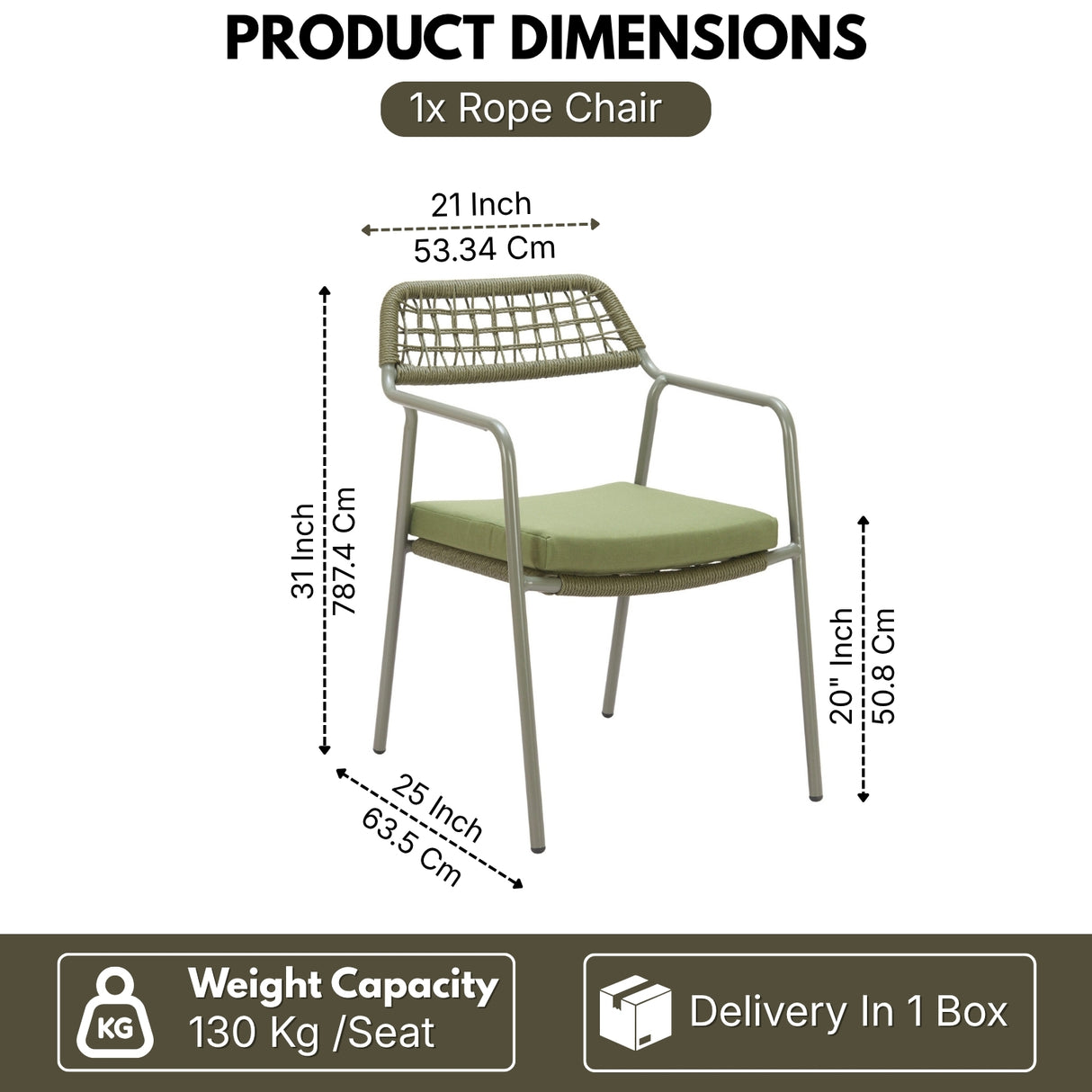 Outdoor Rope Dining Chair with Cushion (Green)