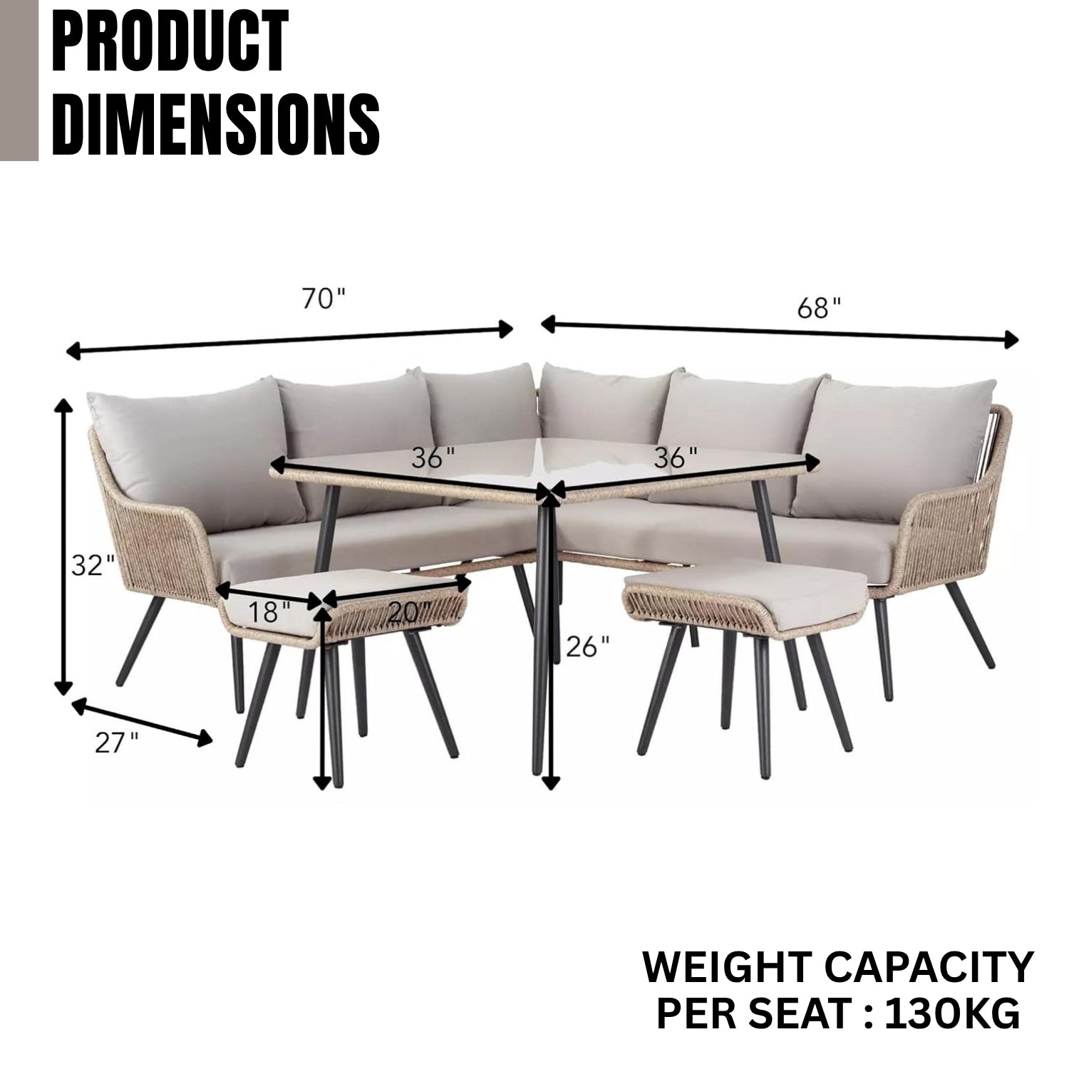 L-Shape Outdoor Rope Sofa Set