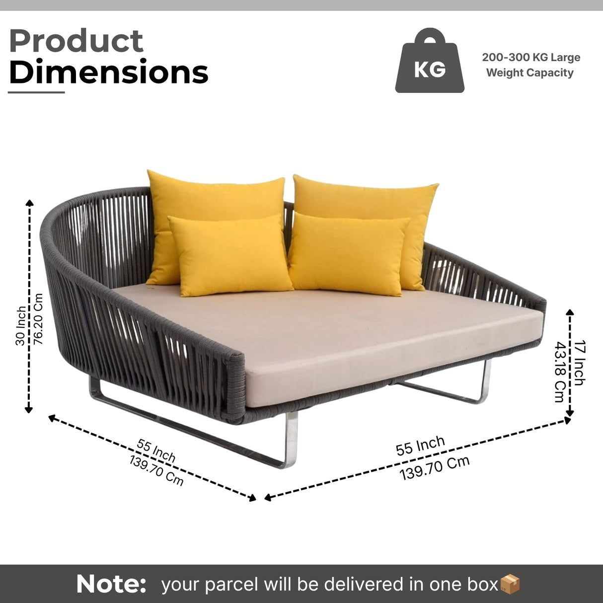 Outdoor Grey Rope Patio Daybed with Comfortable Cream Cushion