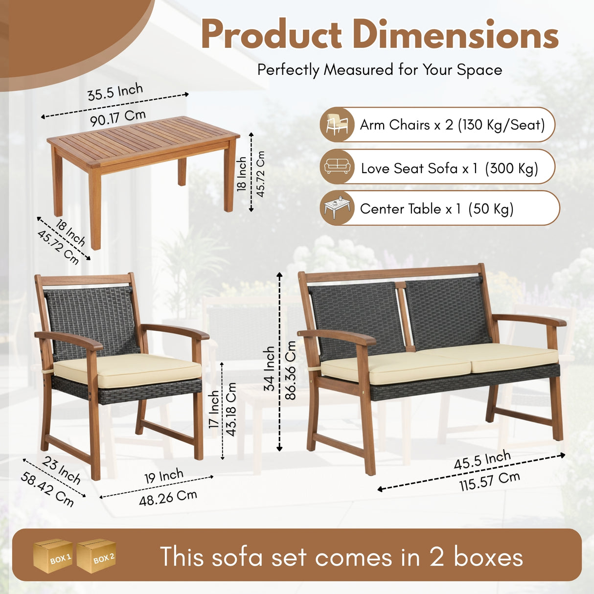 Outdoor Wicker 4-Piece Sofa Set with Solid Sheesham Wood Frames
