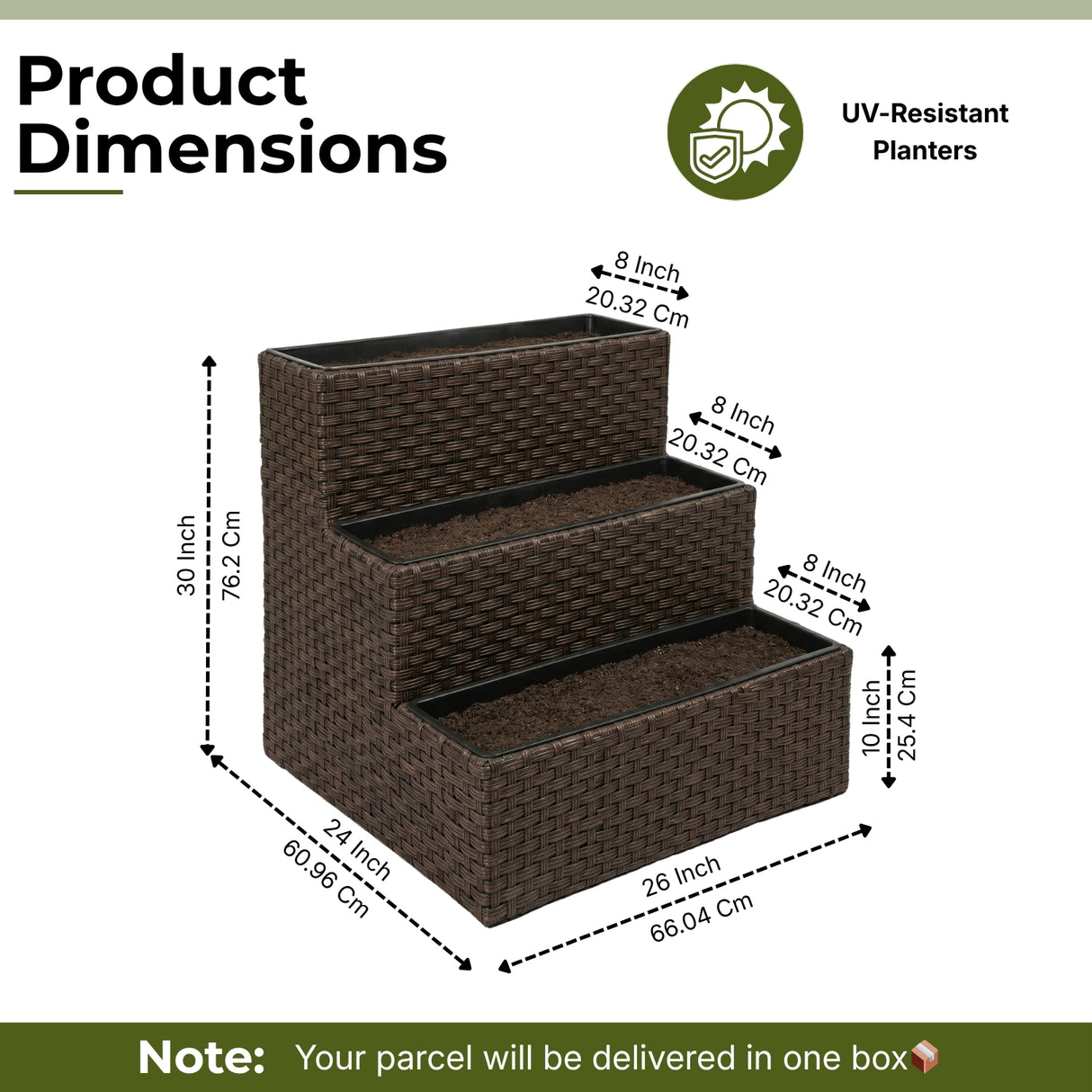 Outdoor 3-Tier Wicker Raised Planter Stand (Dark Brown)