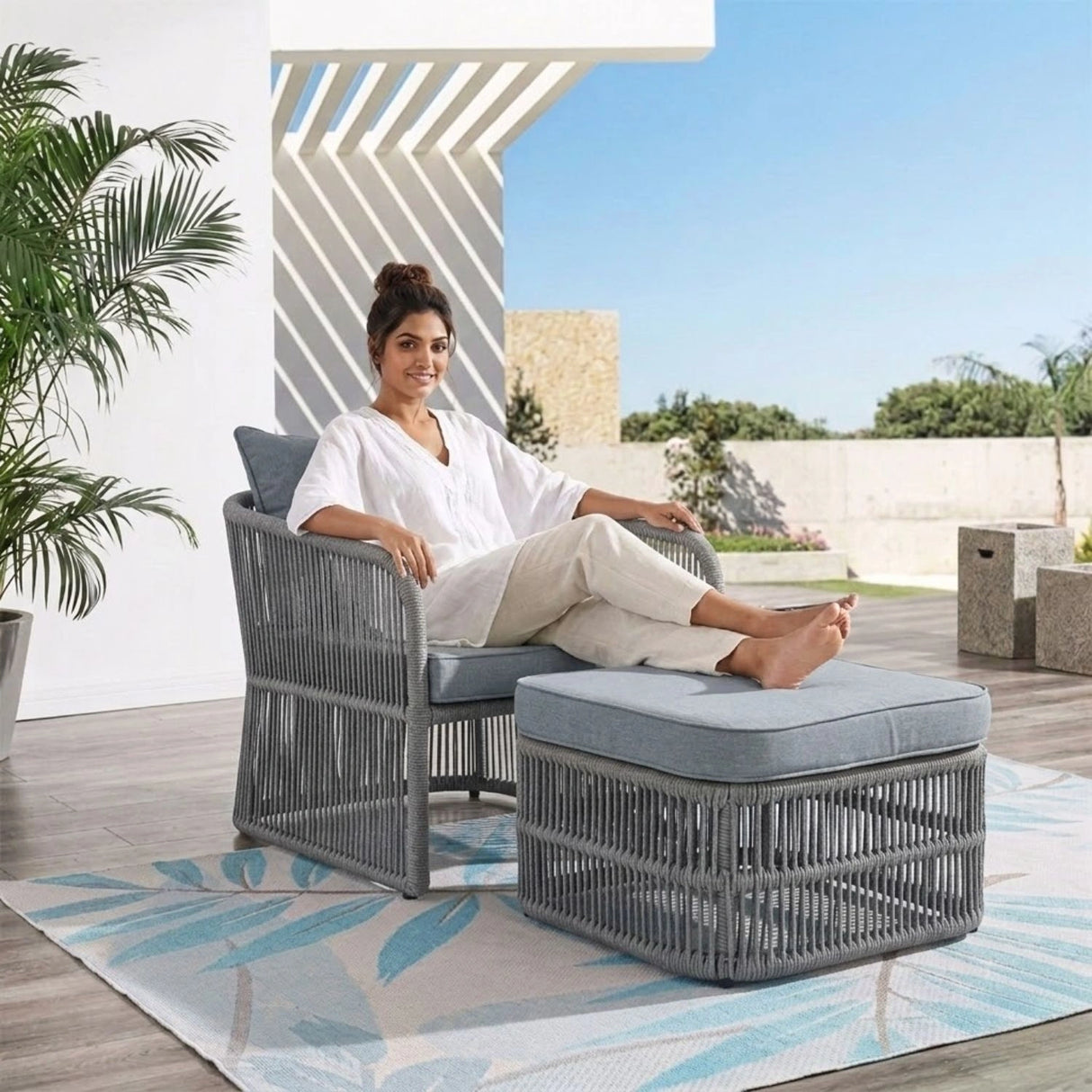 Outdoor 3 Piece Rope Patio Sofa Set (Grey)