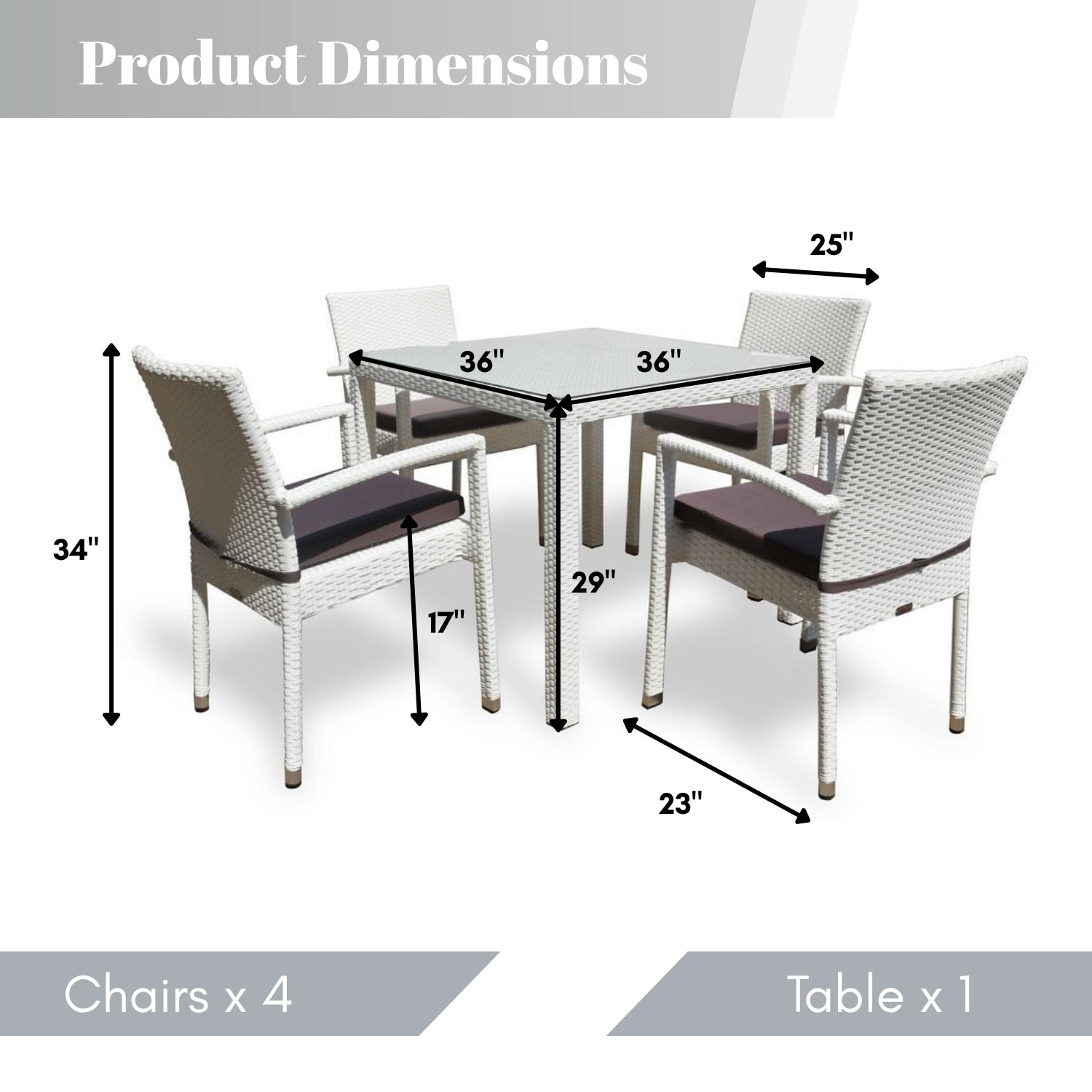 5-Piece Outdoor Patio Dining Set With Rattan Chairs & Glass-Top Table