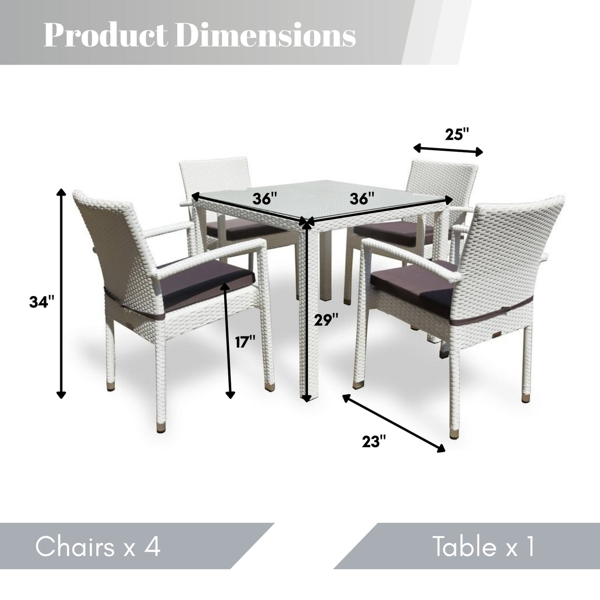 5-Piece Outdoor Patio Dining Set With Rattan Chairs & Glass-Top Table
