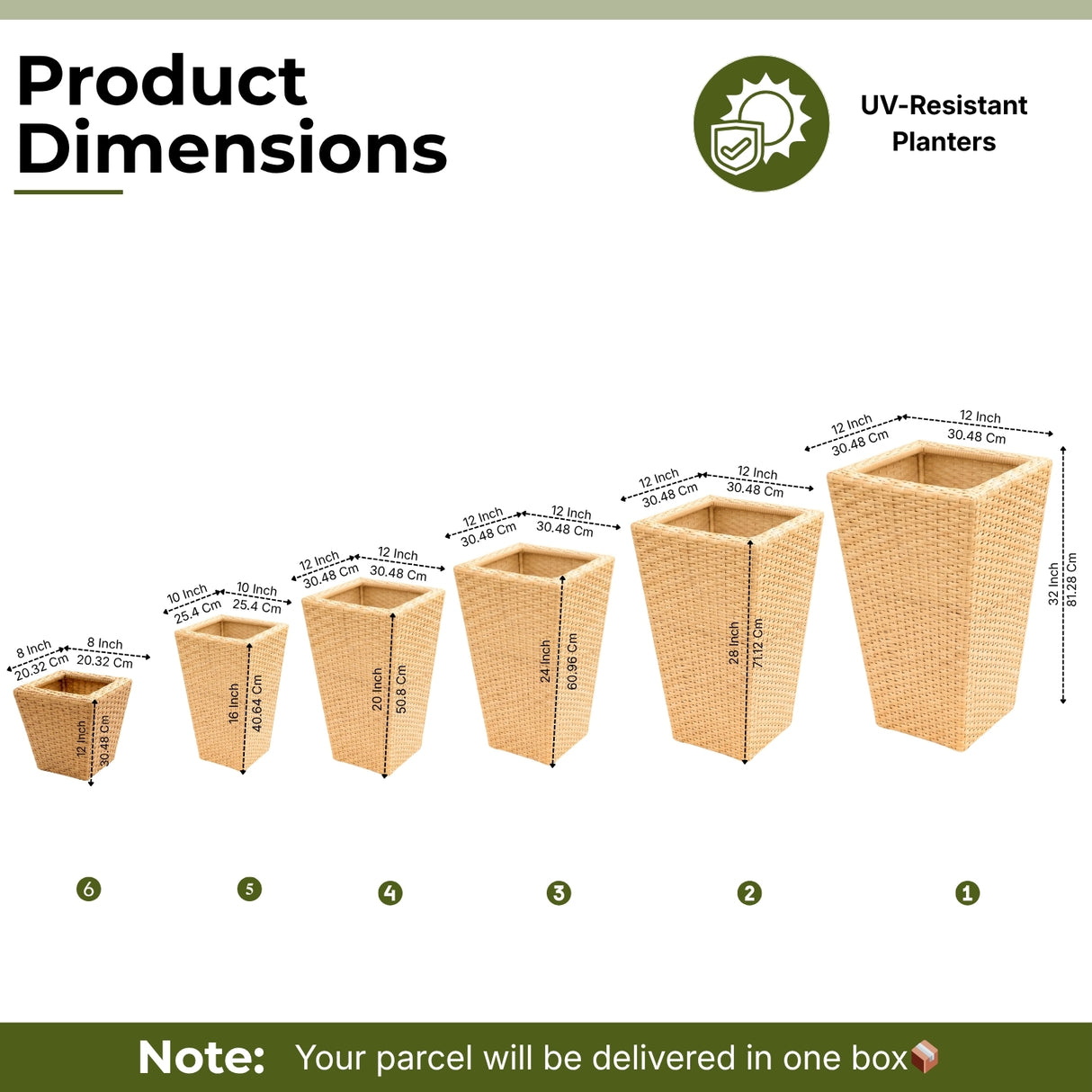 Tall Tapered Set of 6 Outdoor Wicker Planter (Beige)