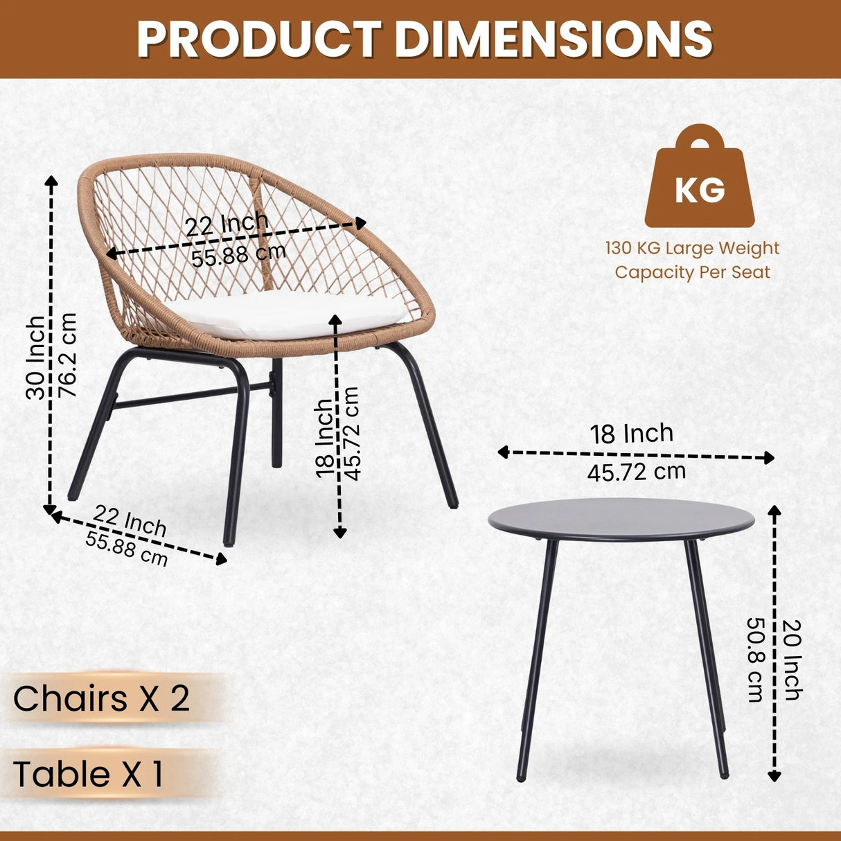 Outdoor Wicker 3-Piece Patio Set (Beige & White)