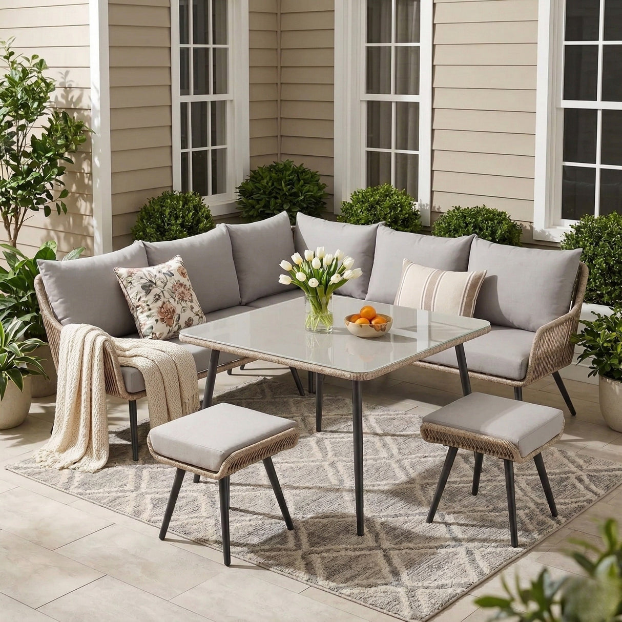 L-Shape Outdoor Rope Sofa Set