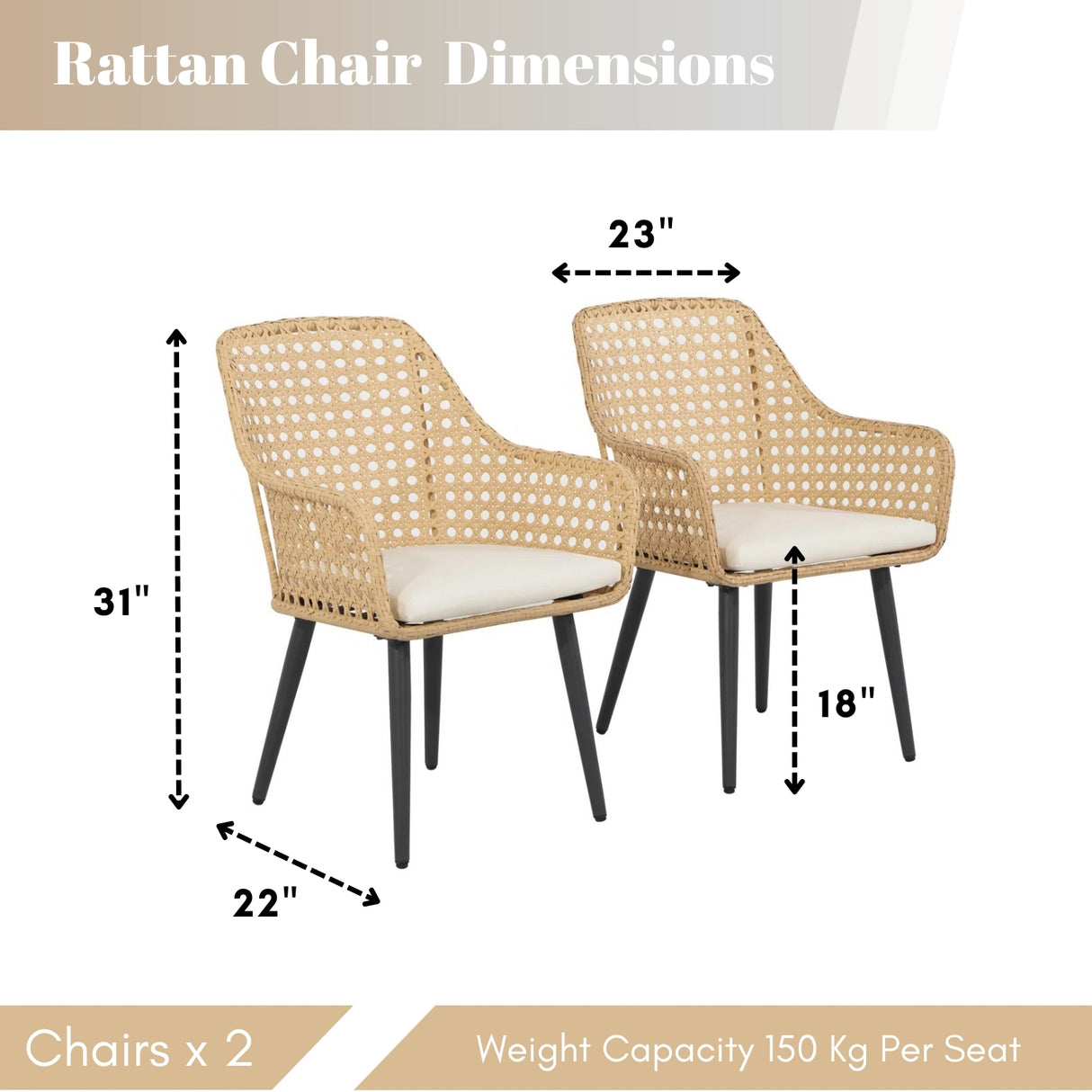 2-Piece Outdoor Rattan Wicker Patio Dining Chairs