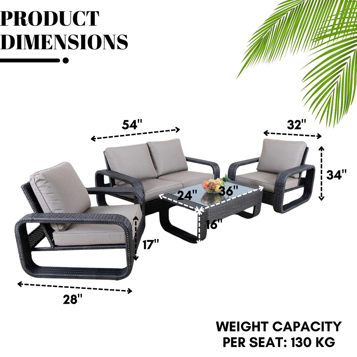 4-Piece Outdoor Rattan Wicker Patio Sofa Set & Glass Top Table