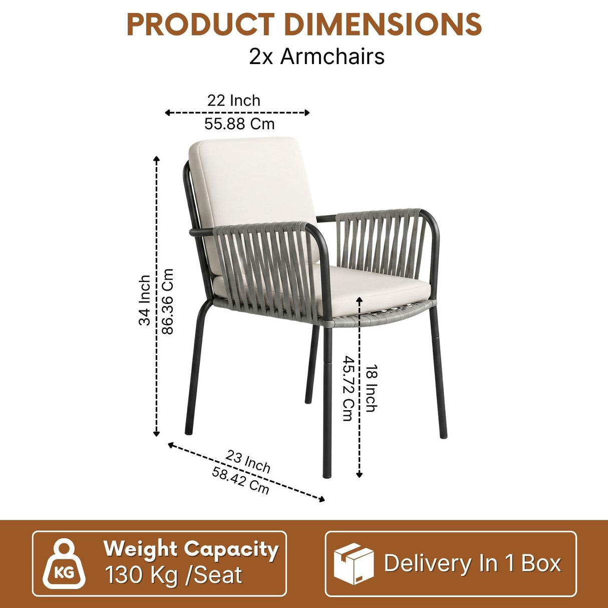 2-Piece Outdoor Rope Patio Dining Chairs