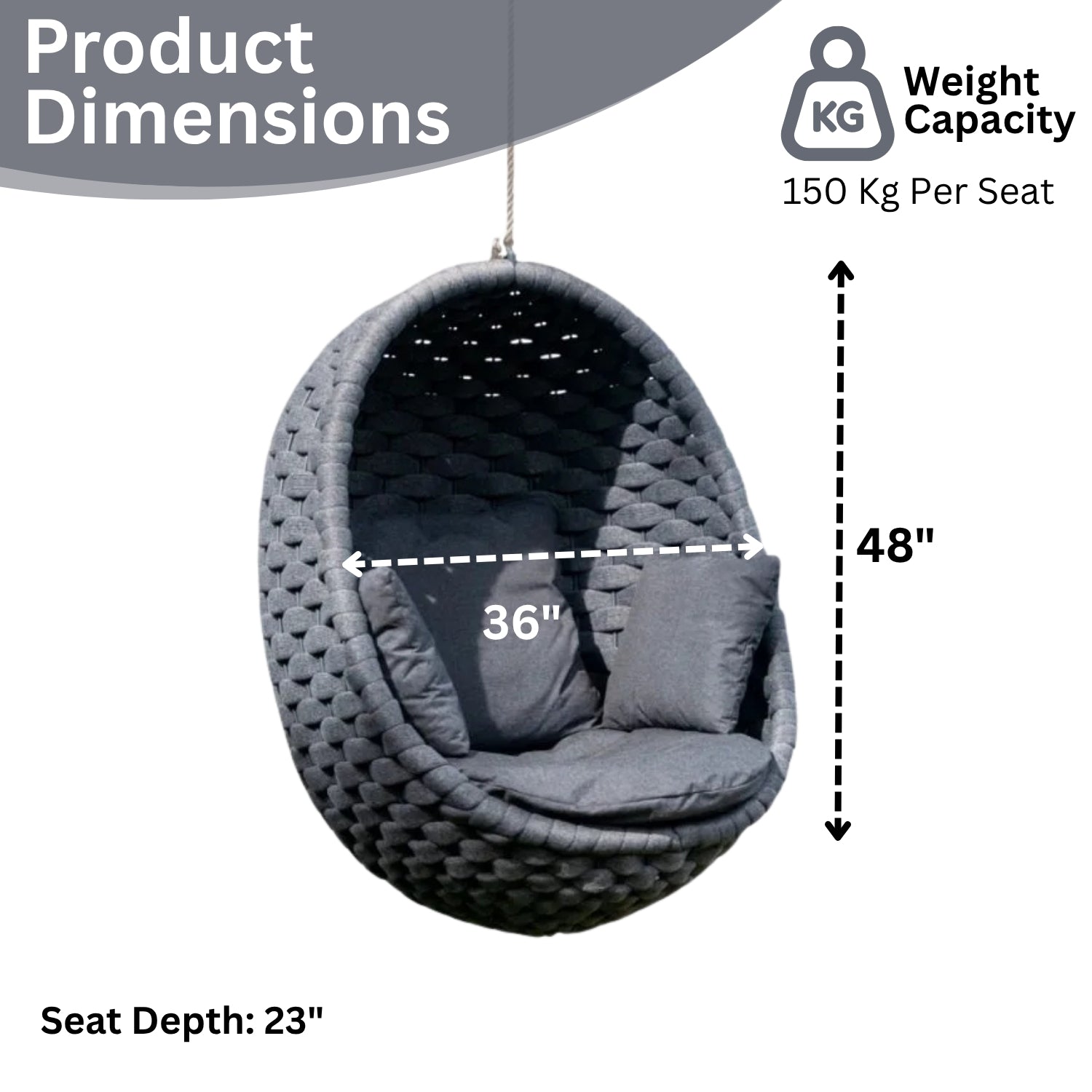 Grey Rope Hanging Egg Swing Chair