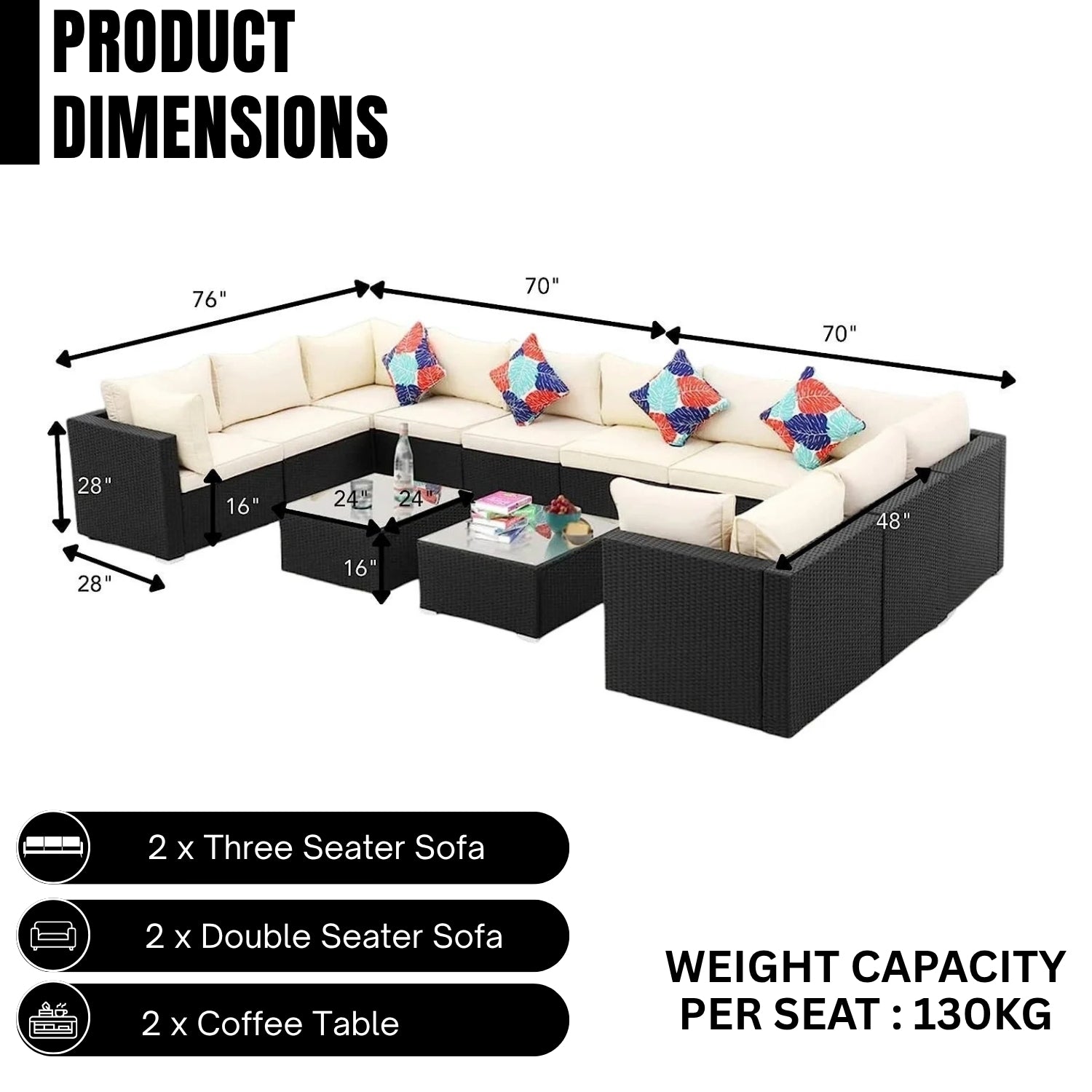 6-Piece Outdoor Wicker Sofa Set (Black/Cream)