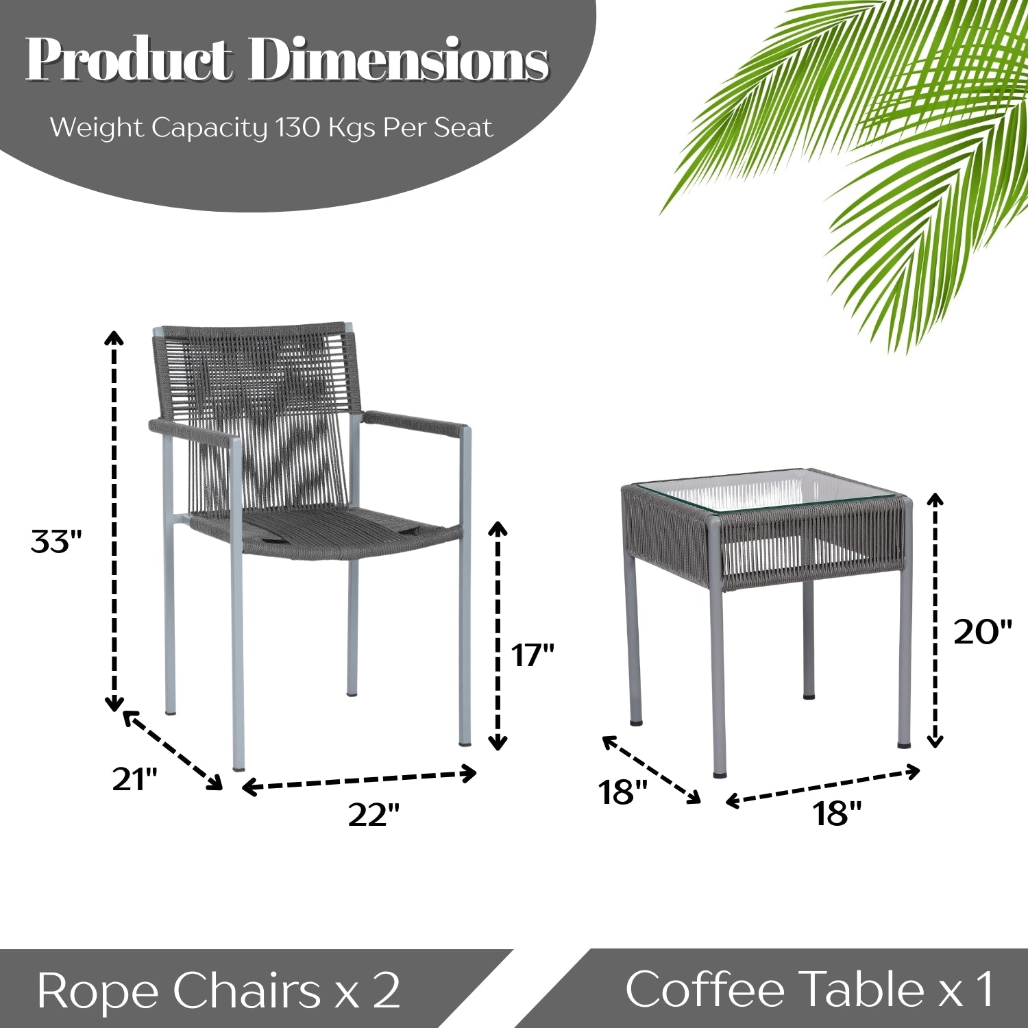 Outdoor Rope 3-Piece Patio Set (Grey)