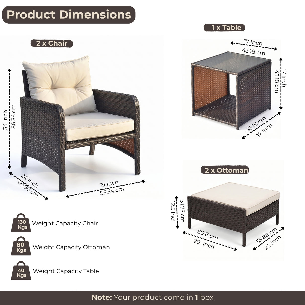 Outdoor 5 Piece Patio Wicker Furniture Set