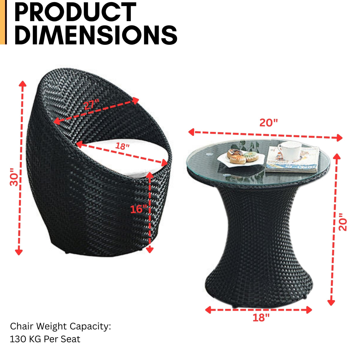 Outdoor Rattan Wicker 3-Piece Conversation Set