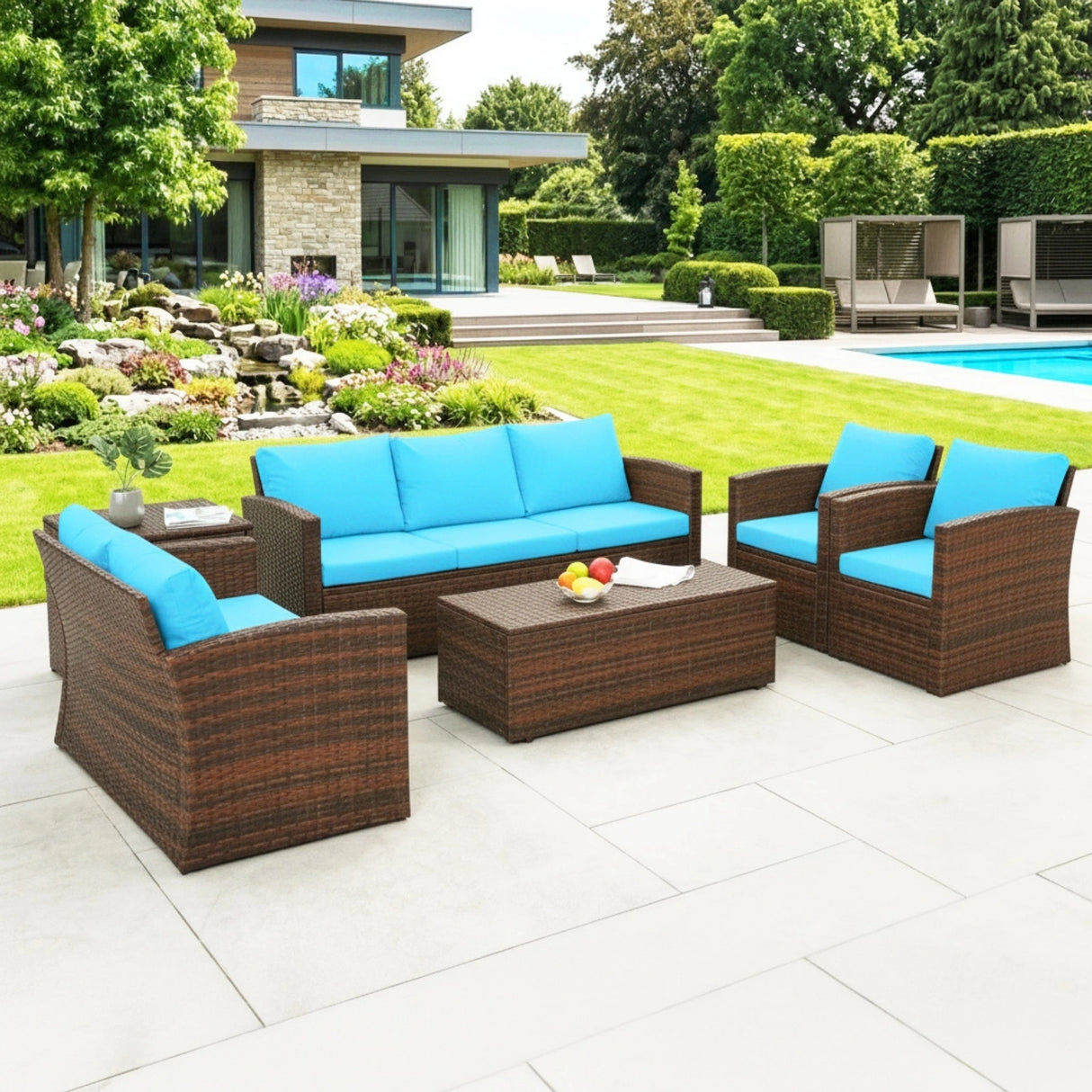 Outdoor 7-Seater Wicker Sectional Sofa Set