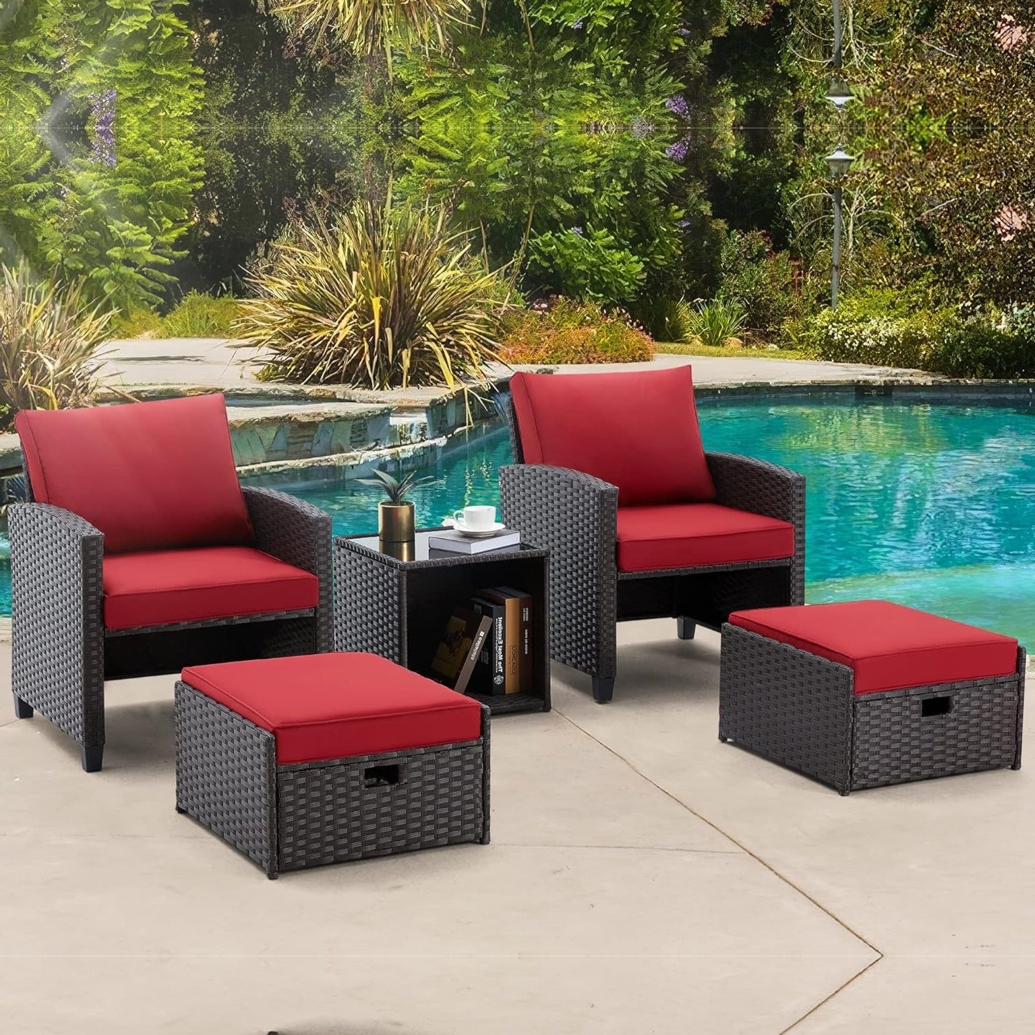 5 Piece Outdoor Patio Wicker Furniture Set