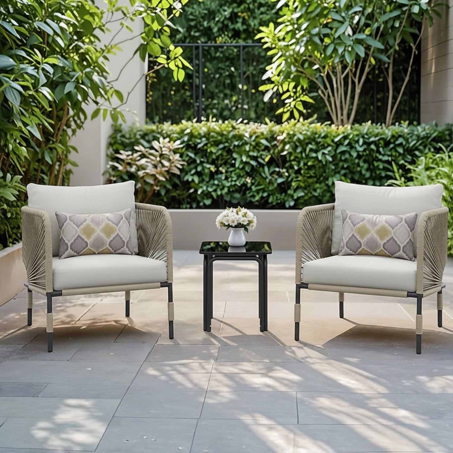 3 Piece Garden Outdoor Rope Patio Set