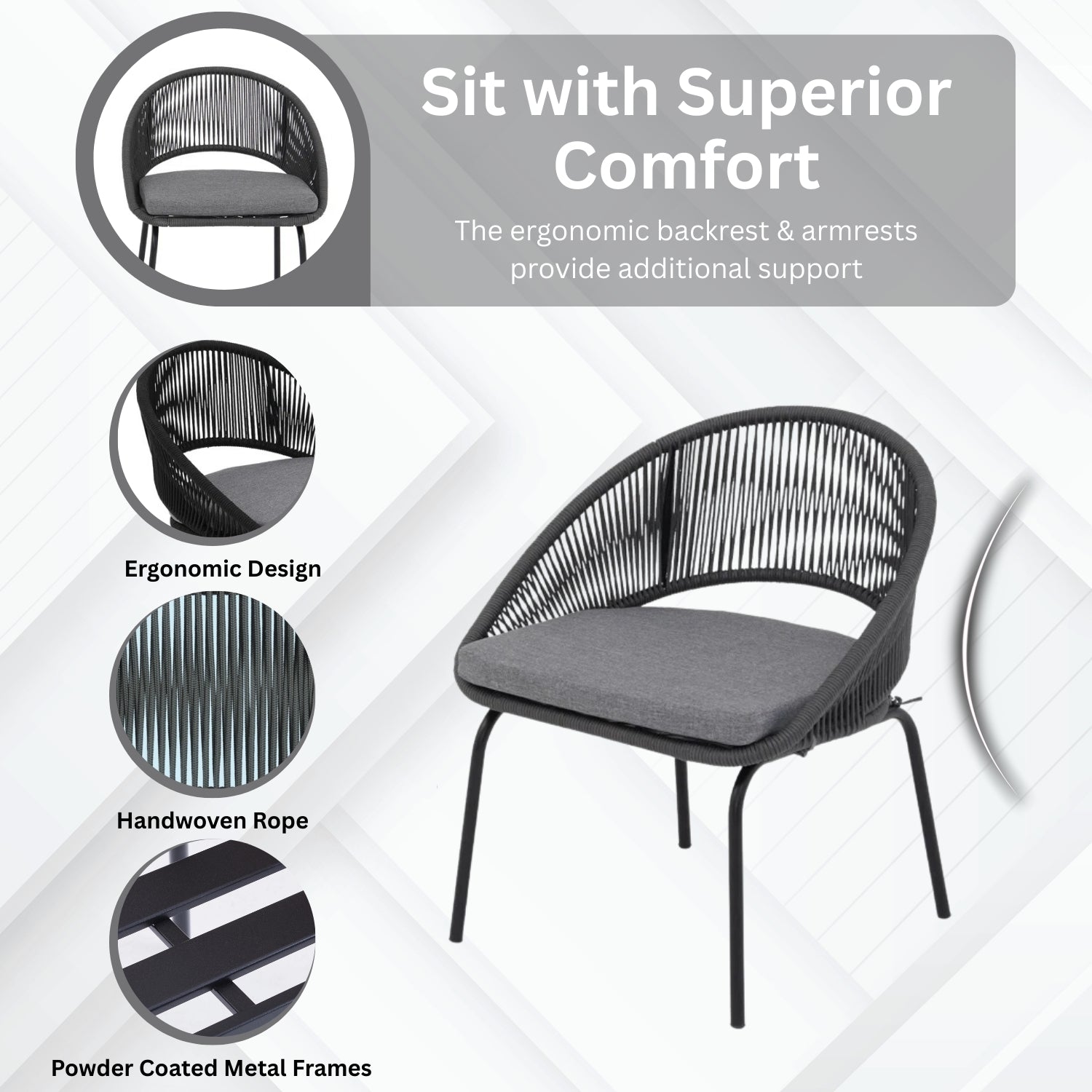 3 Piece Garden Outdoor Rope Patio Set