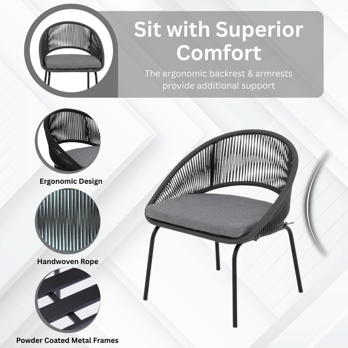 3 Piece Garden Outdoor Rope Patio Set