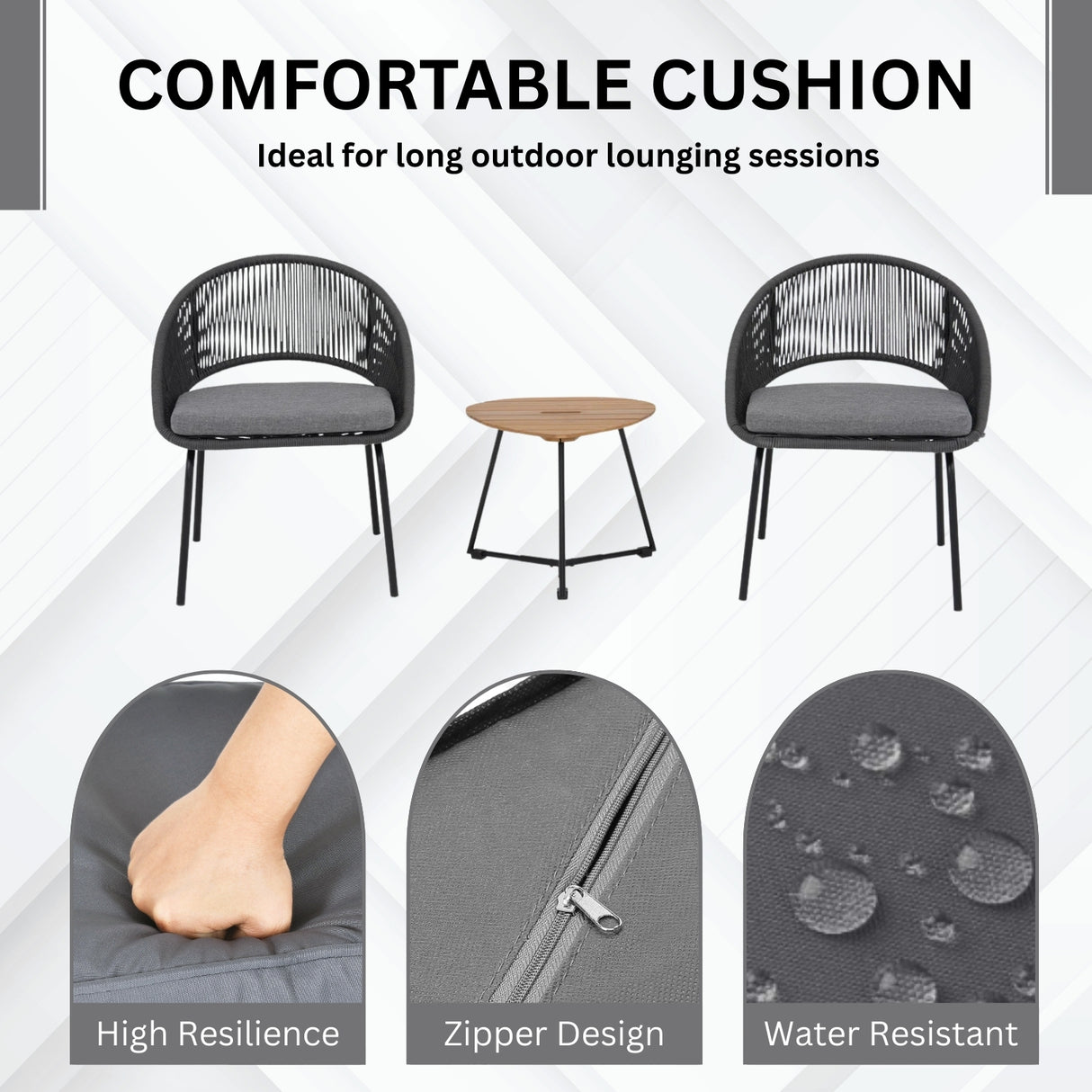 3 Piece Garden Outdoor Rope Patio Set