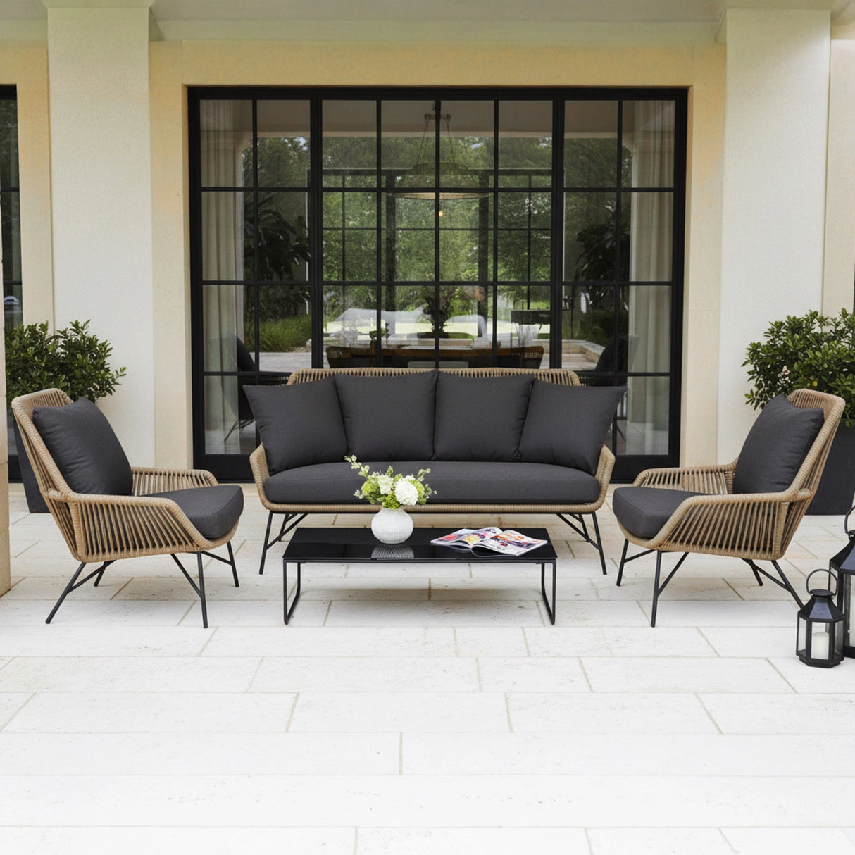 4-Piece Outdoor Rope Patio Conversation Loveseat Furniture