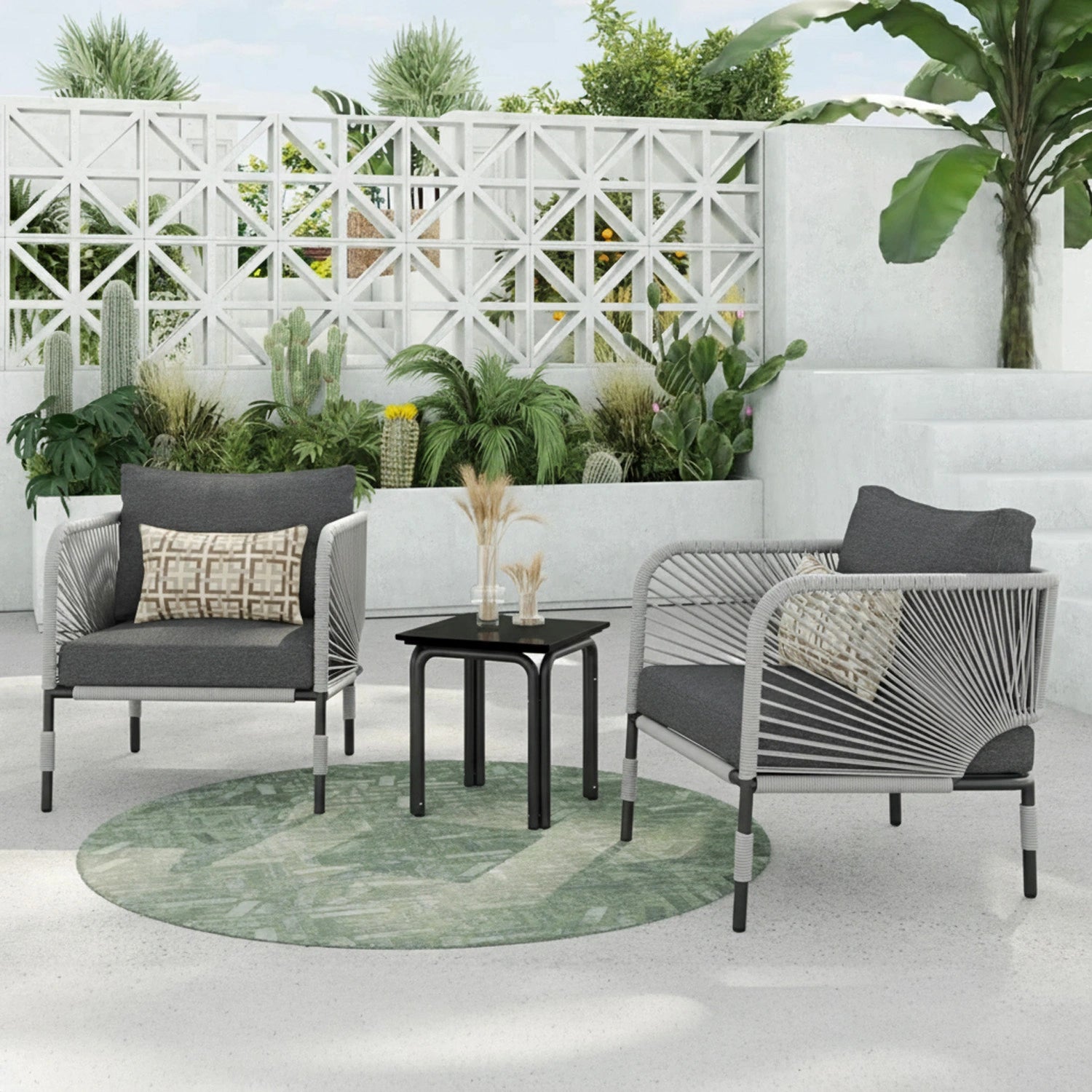 3 Piece Garden Outdoor Rope Patio Set