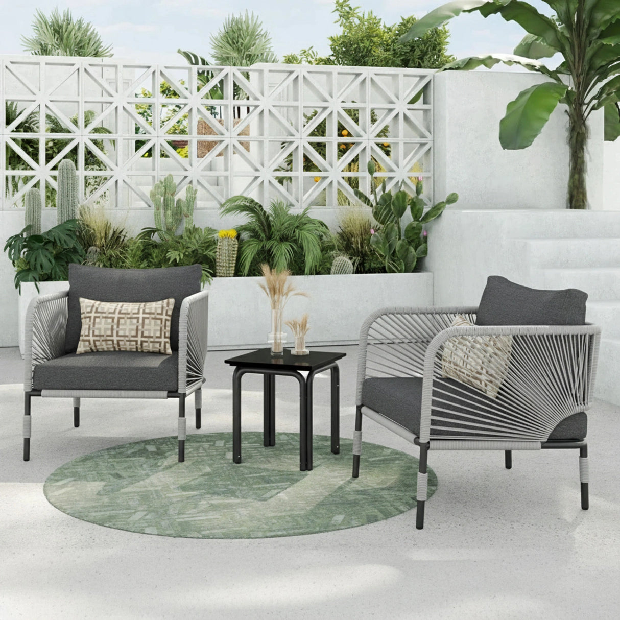 3 Piece Garden Outdoor Rope Patio Set