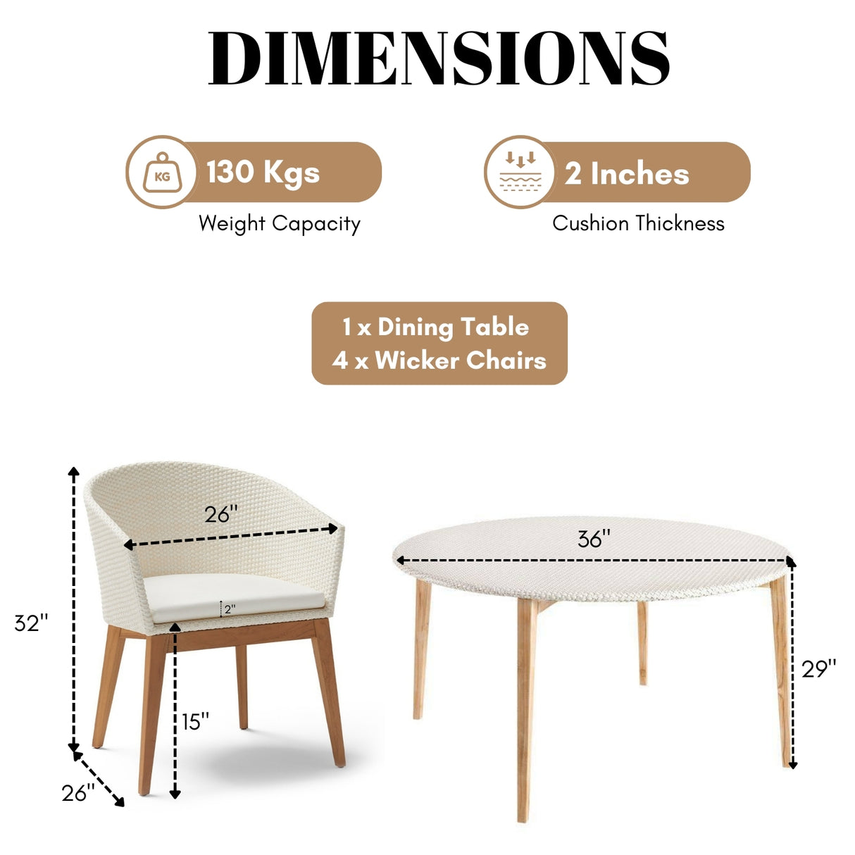 Outdoor All-Weather Resistant Rattan Wicker 5-Piece Dining Set (White)