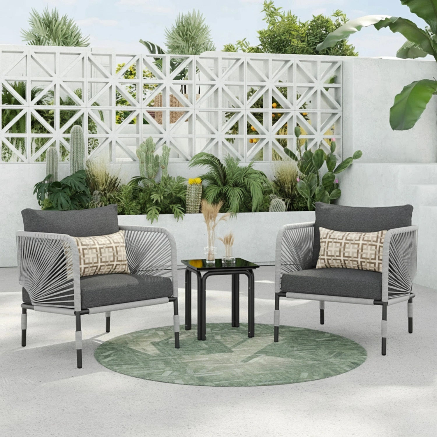 3 Piece Garden Outdoor Rope Patio Set