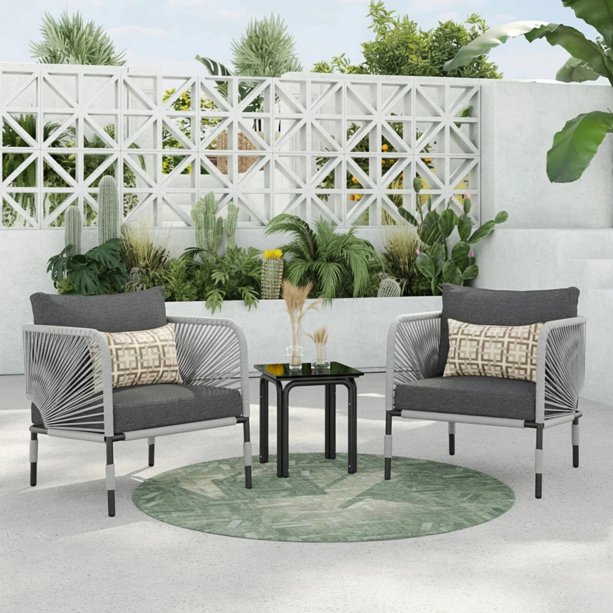 3 Piece Garden Outdoor Rope Patio Set