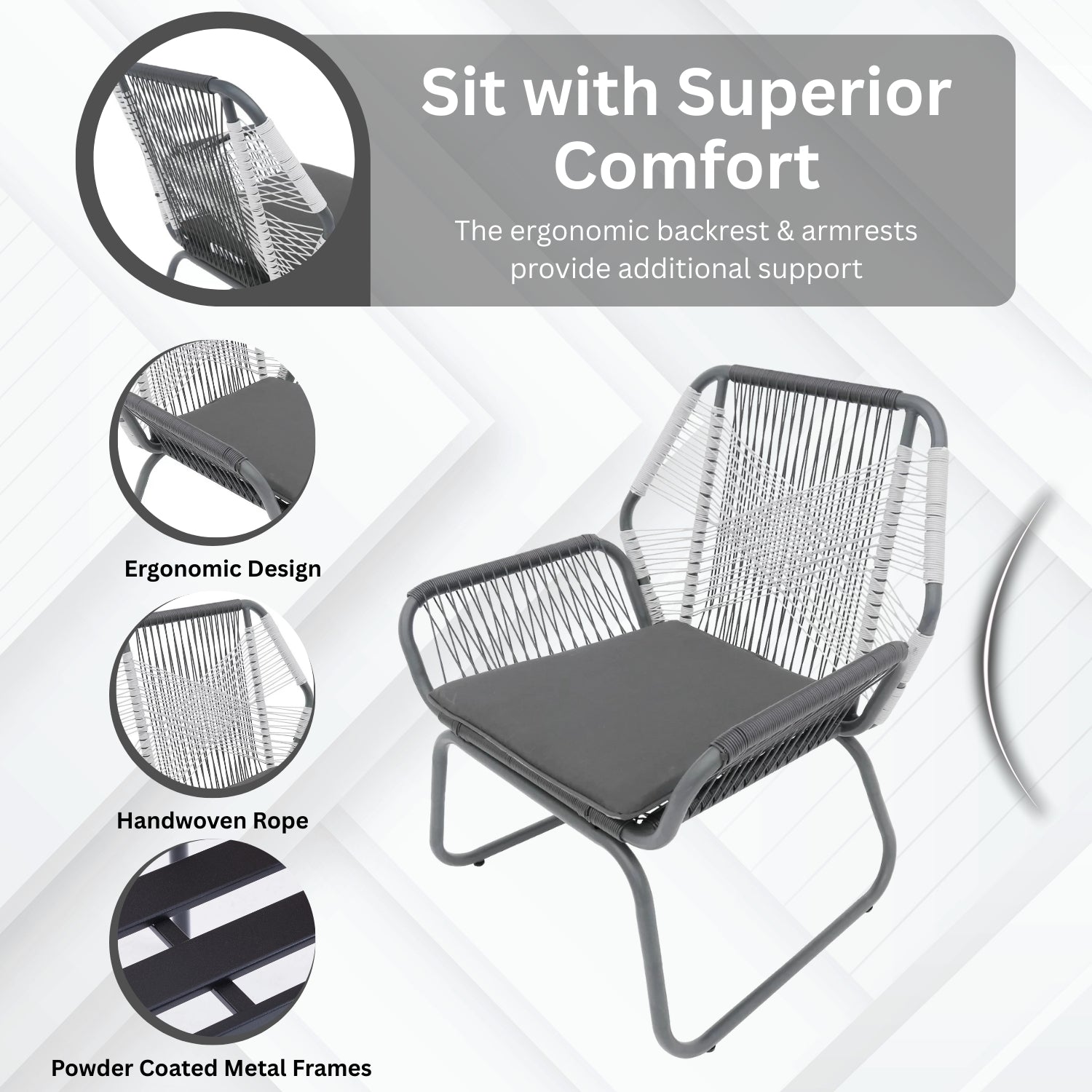 Outdoor Rope Double Tone 3-Piece Patio Set