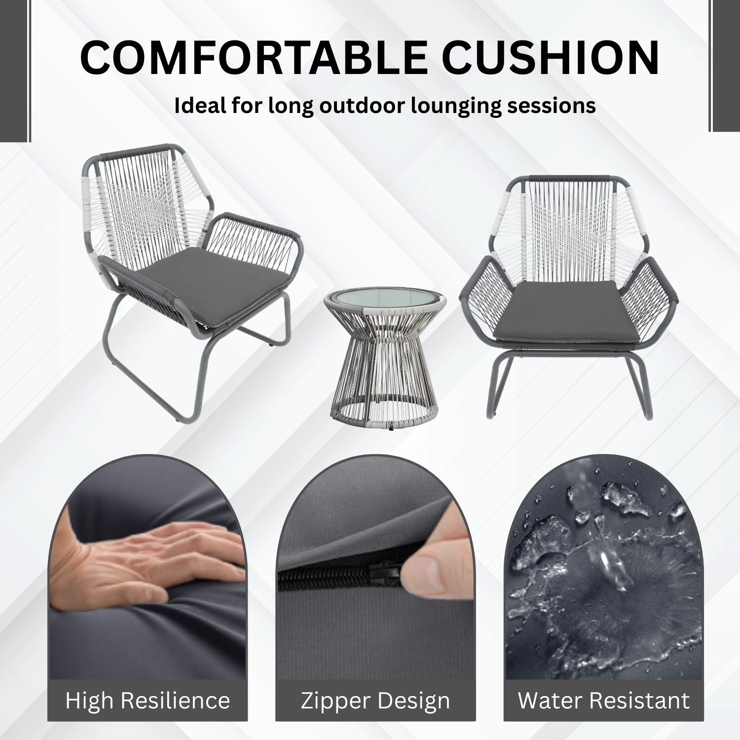 Outdoor Rope Double Tone 3-Piece Patio Set