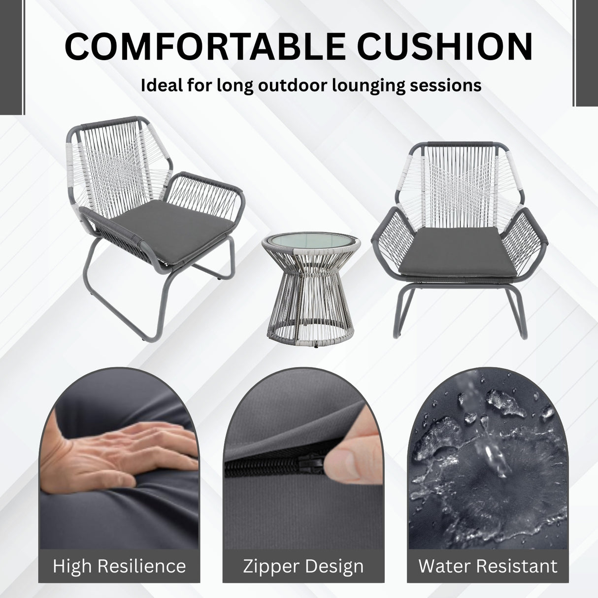 Outdoor Rope Double Tone 3-Piece Patio Set