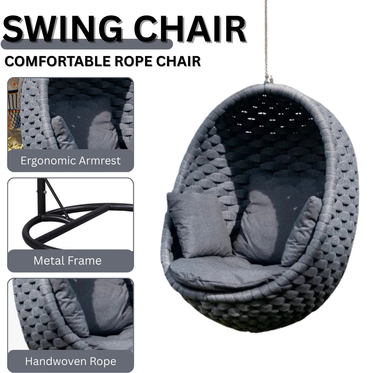Grey Rope Hanging Egg Swing Chair