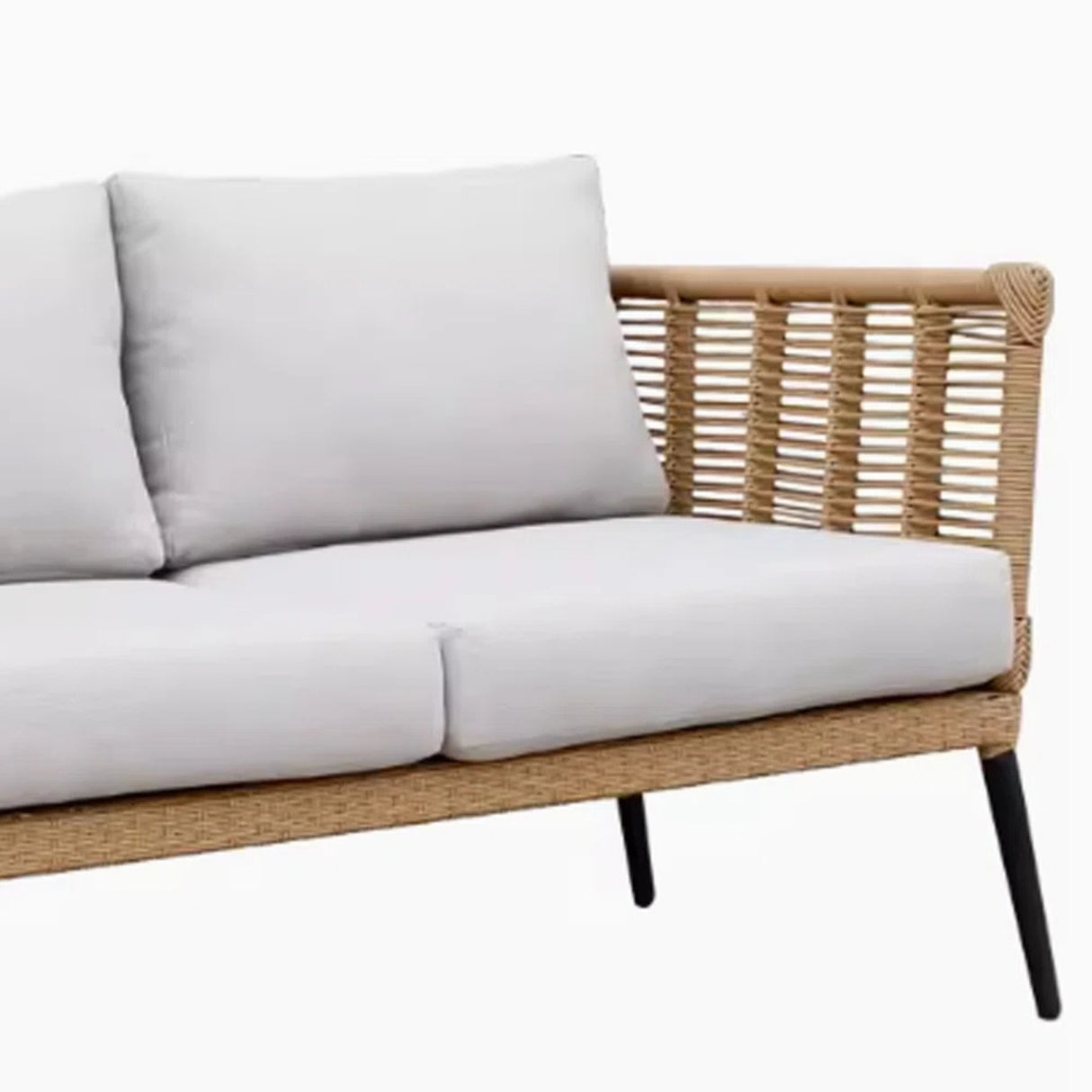 Outdoor Beige Rope 7-Seater Sofa Set With Glass Top Table