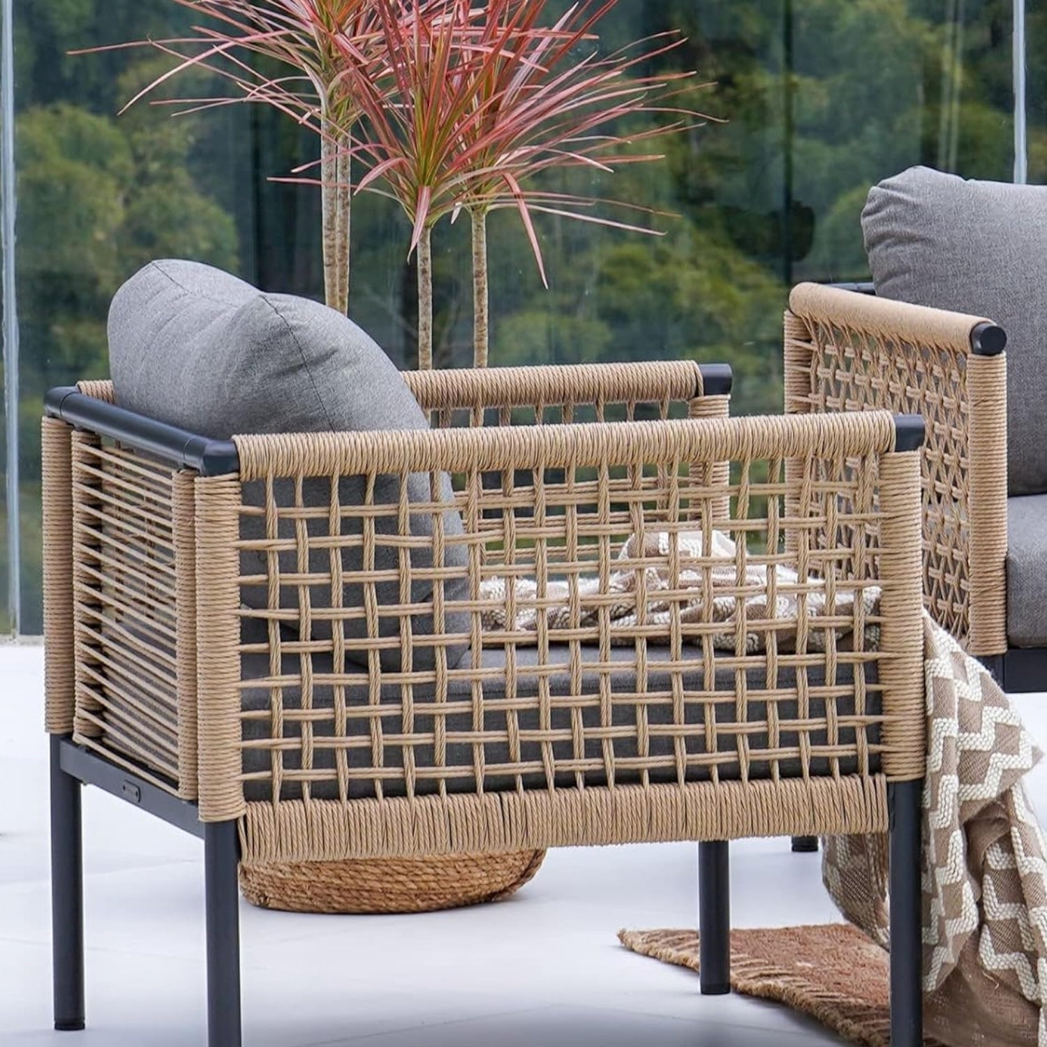 Outdoor Rope 4 Piece Sofa Set (Beige & Grey)