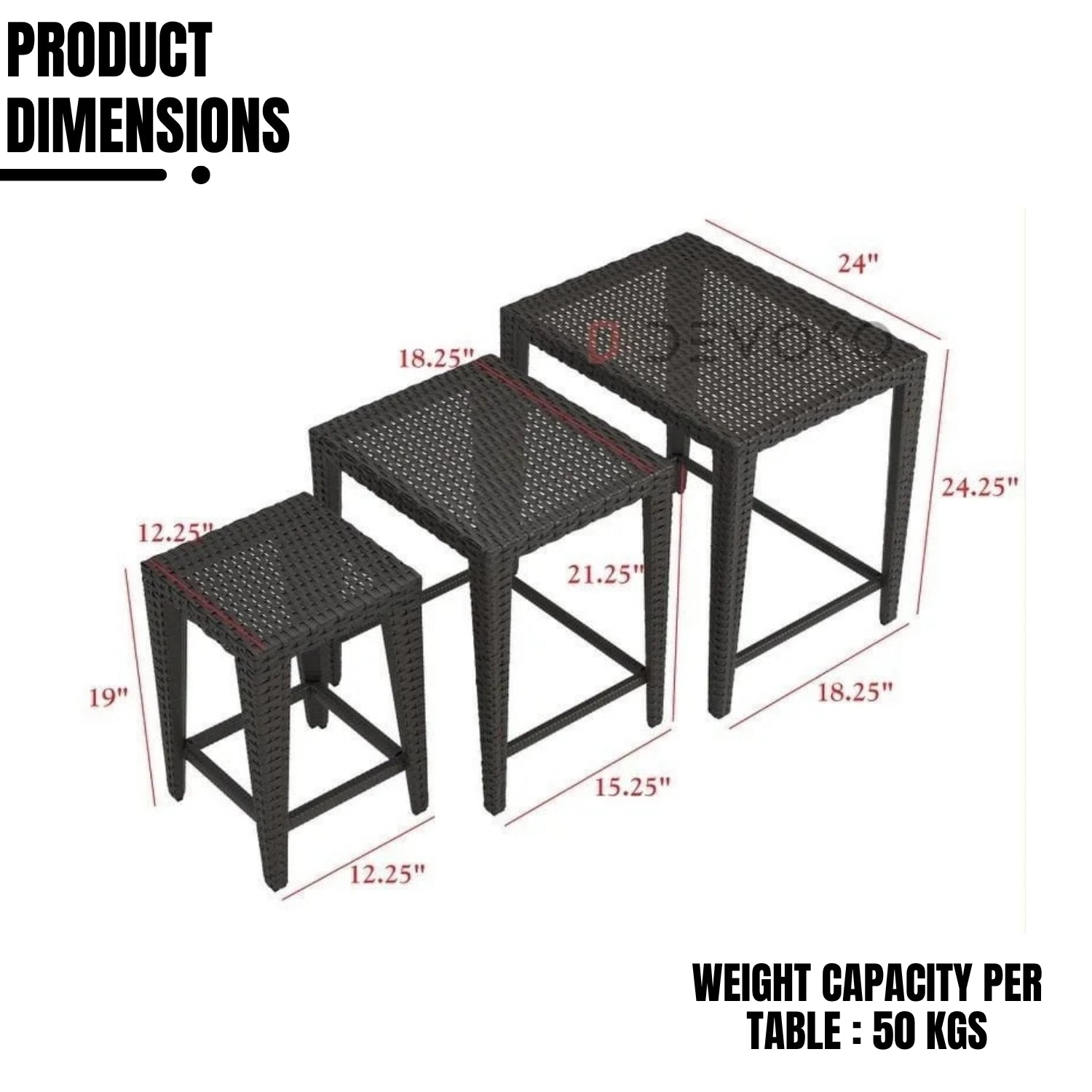3-Piece Wicker Garden Bistro Set in Dark Brown