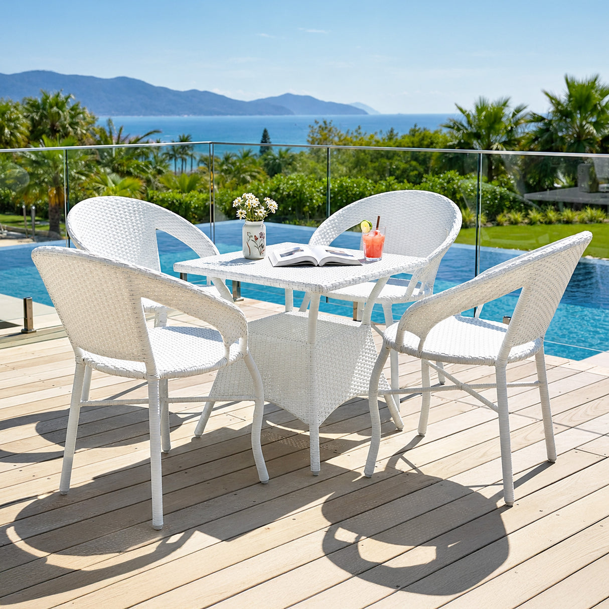 Outdoor Rattan Wicker 5-Piece Patio Furniture Set (White)