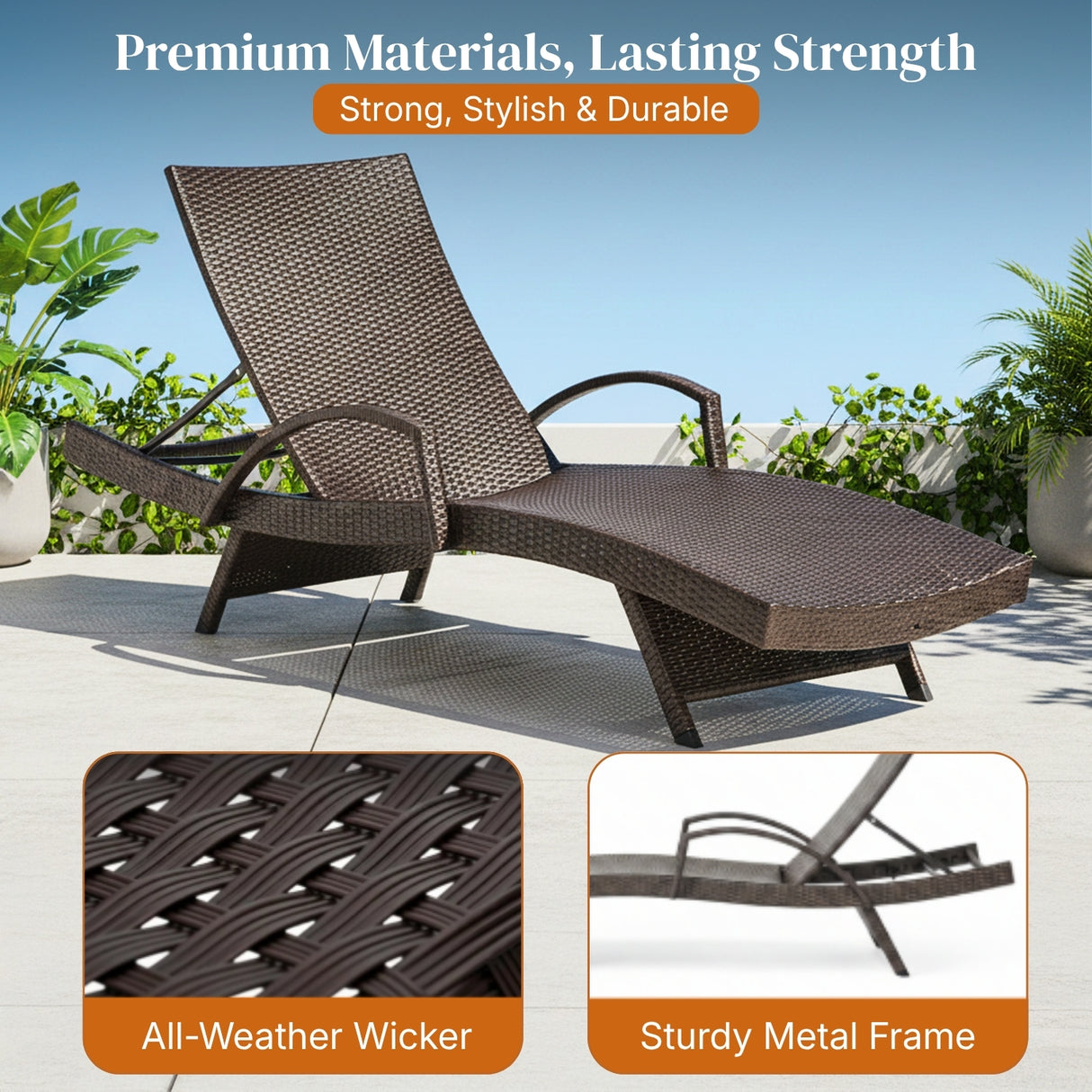 Outdoor All-Weather HDPE Wicker Rattan Sunlounger Recliner with Side Table