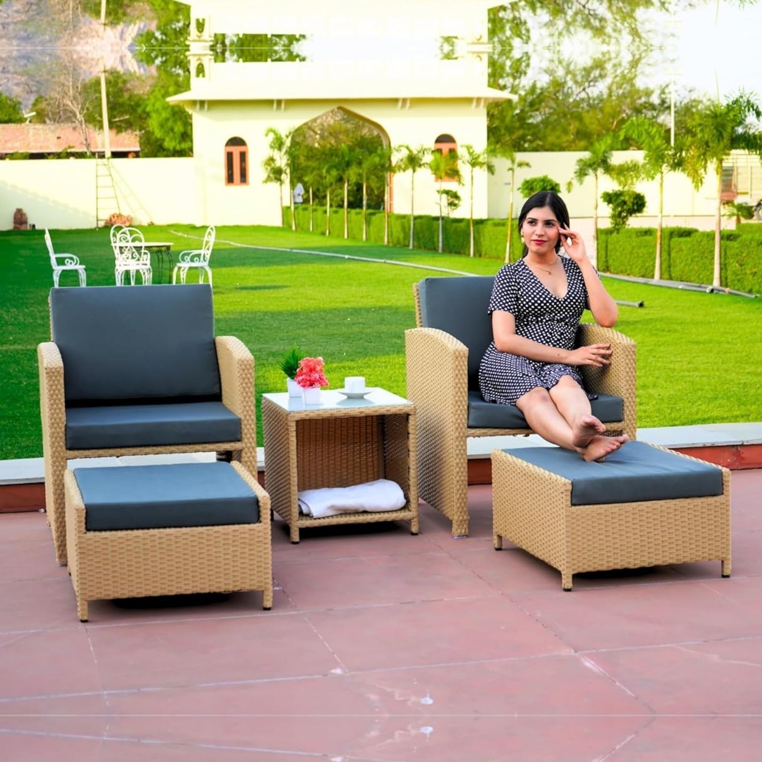 Outdoor 5 Piece Patio Wicker All Weather Sectional Furniture Set