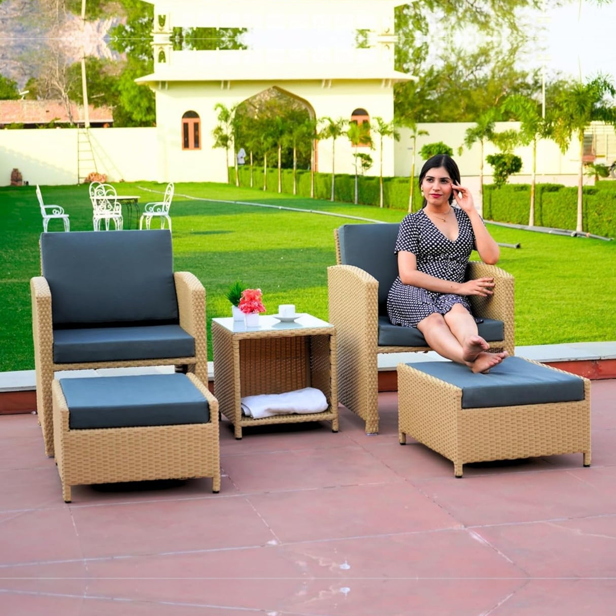 Outdoor 5 Piece Patio Wicker All Weather Sectional Furniture Set